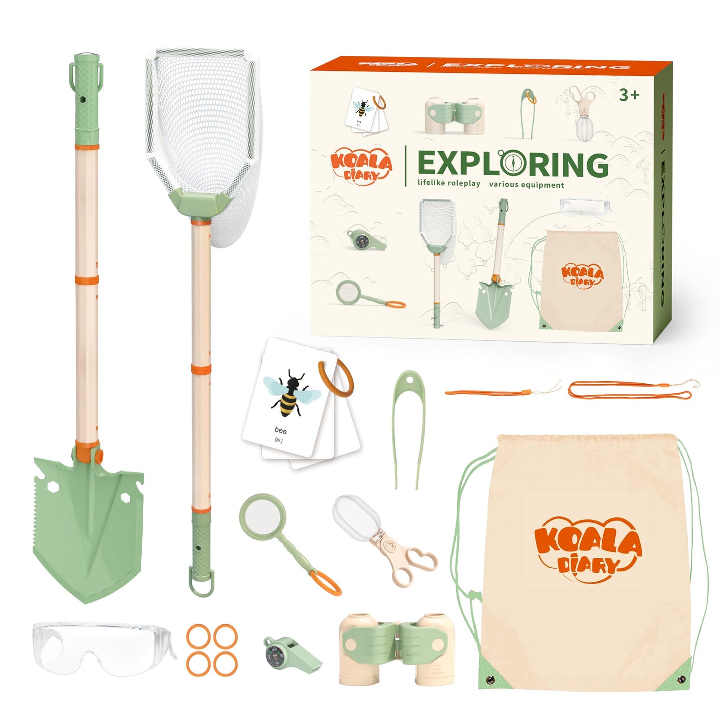 KOALA DIARY Kids Outdoor Explorer Kit, 11PCS Bug Catching Kit with Butterfly Net, Shovel，Magnifying Glass, Bug Catchers，Outdoor Explorer Kit Toys for Kids Age 3+