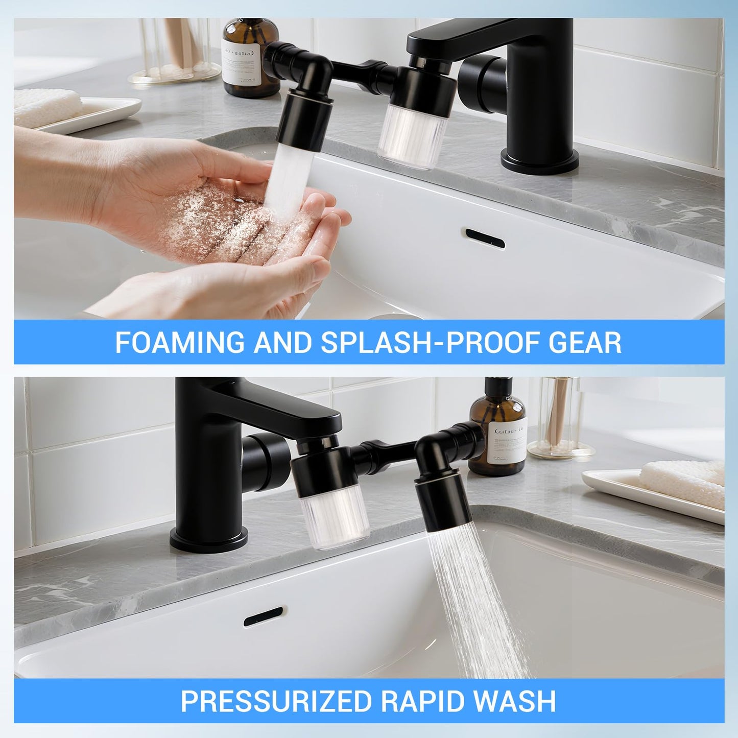 1080°Swivel Faucet Extender, Sink Water Faucet Aerator Extension, kitchen sink faucet, Kitchen Rotating Extension with 2 Mode Splash (Black, Extender with filter)
