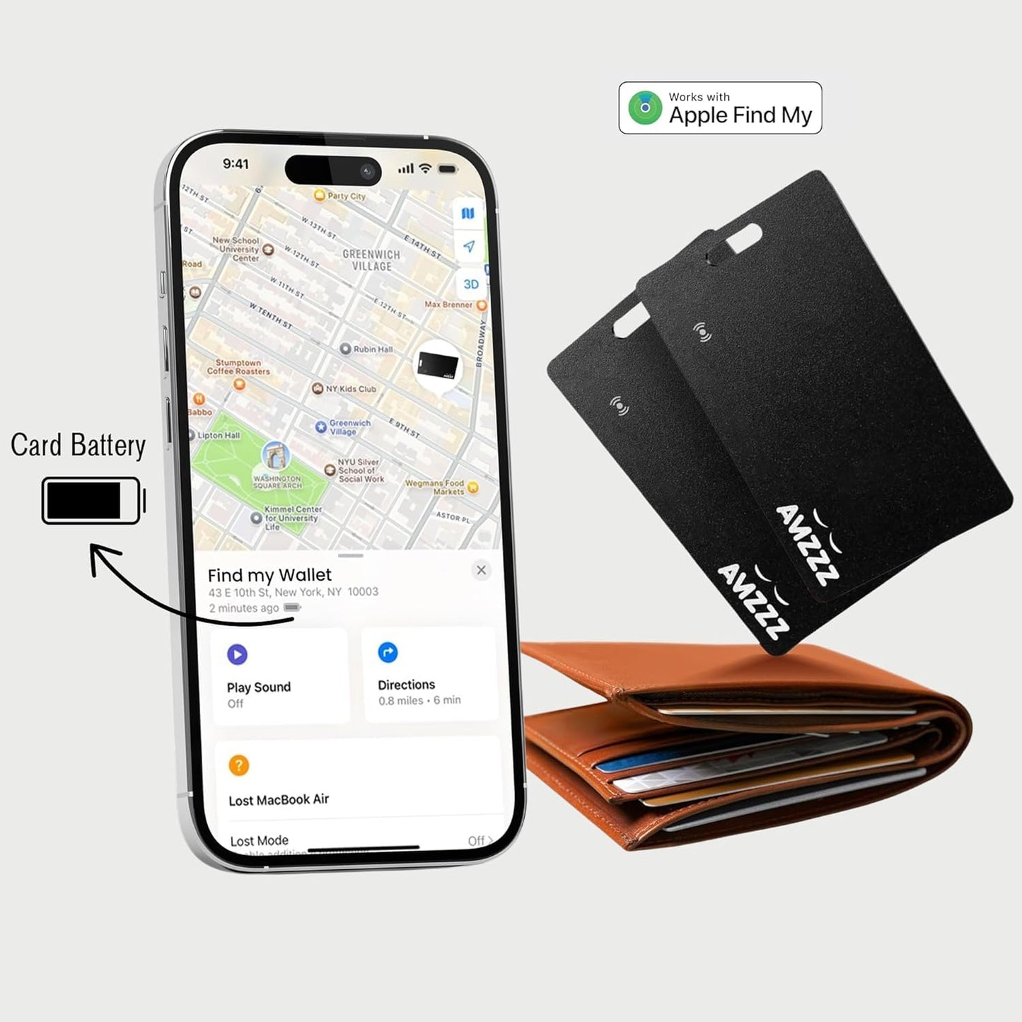 MFi Certified Wallet Tracker Card, Ultra-Slim 0.07in Rechargeable Item Finder, Compatible with Find My App (iOS Only), IP68 Waterproof Bluetooth Tracker Perfect for Wallets, Bags, Passport
