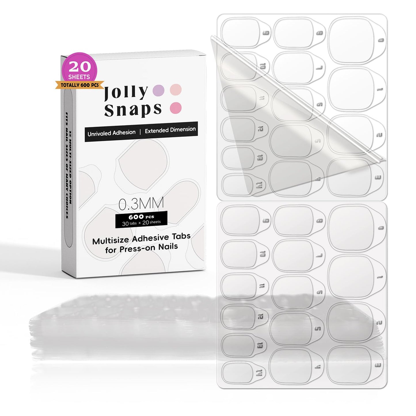 Jolly Snaps 600pcs Press On Nail Tabs, Quick At-Home Manicure Application for Acrylic & Natural Nails, Transparent 0.3mm Ultra Thin, Strong Hold Non-Damaging Temporary Wear