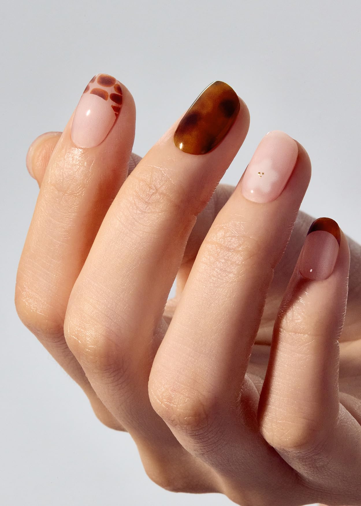 ohora Semi Cured Gel Nail Strips (N Tiki Tortoise) - Works with Any Lamps, Salon-Quality, Long Lasting, Easy to Apply & Remove - Includes 2 Prep Pads, Nail File & Wooden Stick