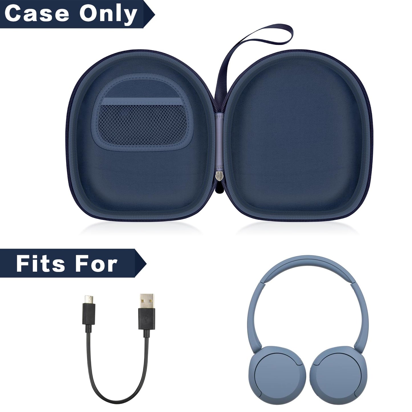 Protective Hard Shell Headphone Case for Sony WH-CH520/ WH-1000XM4, for JBL Tune 720BT/510BT, Shockproof Travel Storage Bag with Mesh Pocket, Earbud Carrying Pouch for Gym, Office, Commute (Box Only)