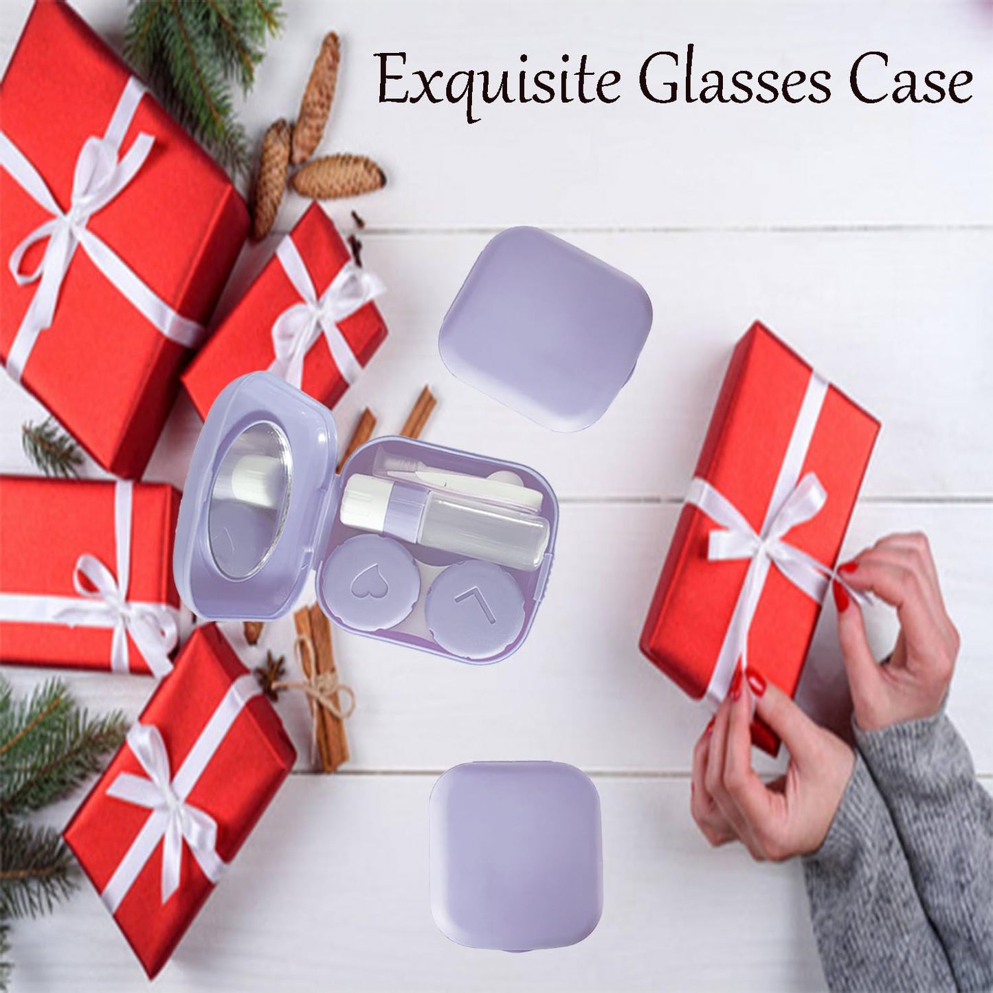 Erewa Contact Lens Case, 2 Pack Portable Contact Lens Box Kit with Mirror, Compact Soak Storage Kit for Travel (Light Purple)