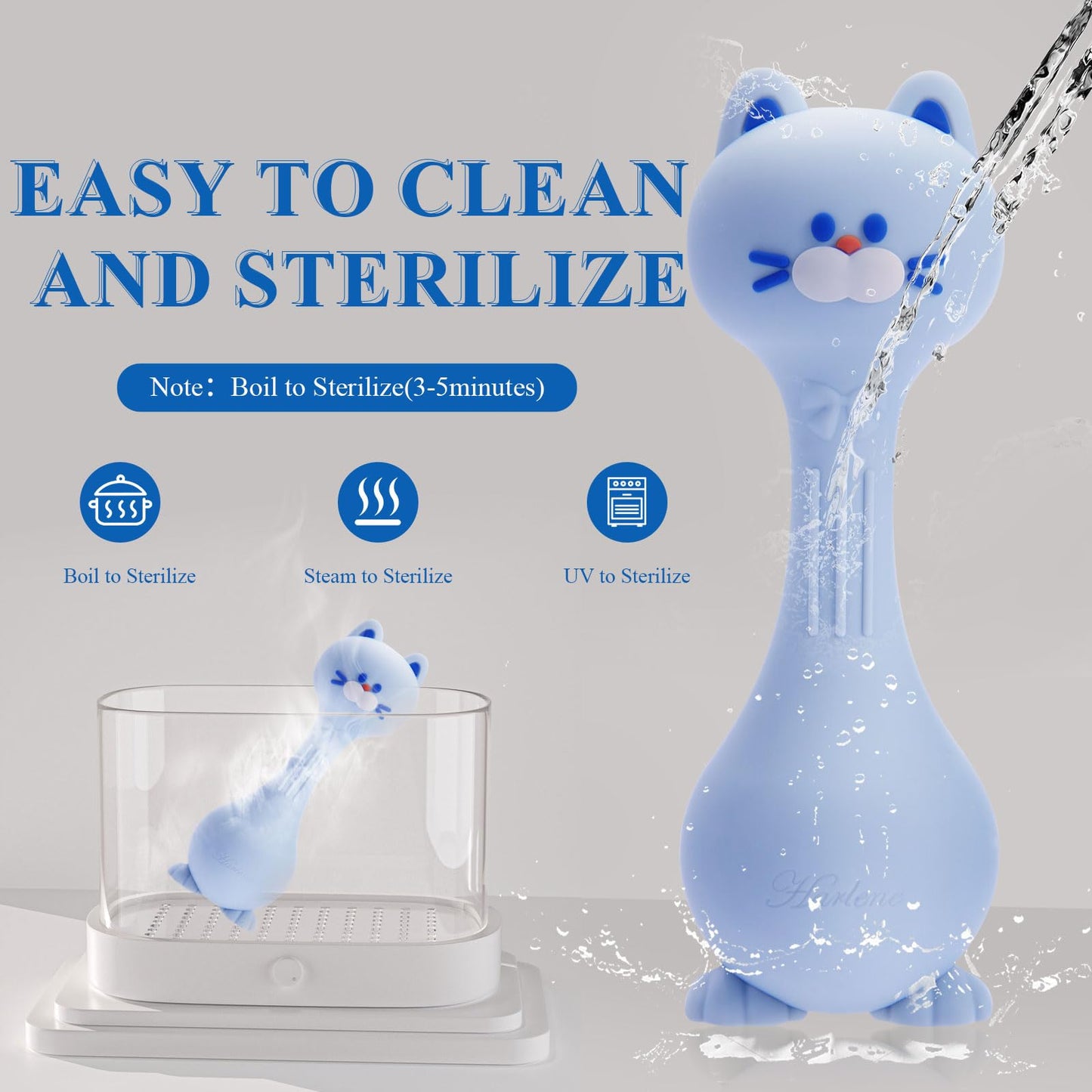 Baby Rattle Teething Toys Cat Silicone Teether Rattles for Baby 0-12 Months Food Grade Silicone (Blue)