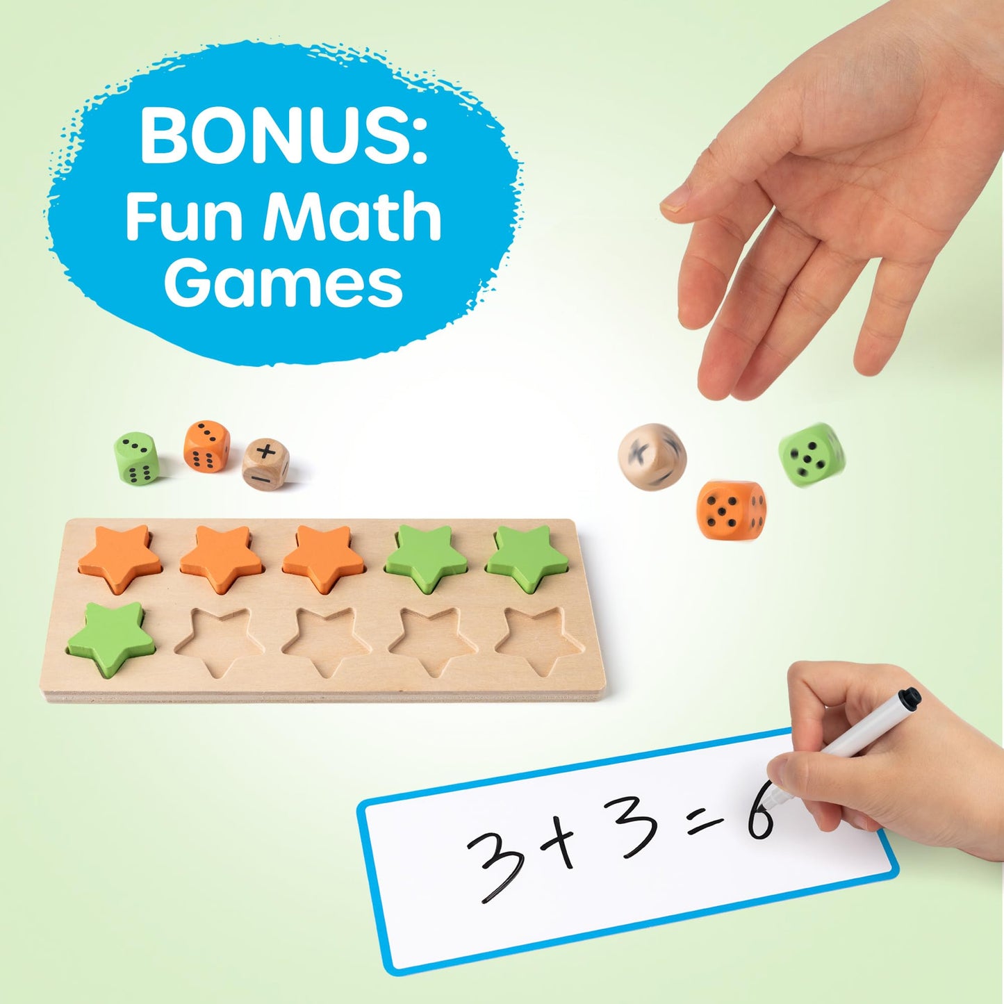 SYNARRY Wooden Ten-Frame Set Math Manipulatives for Kindergarten Classroom Elementary 1st 2nd Grade, Montessori Toys Gifts for 3-8, Addition and Subtraction Counters Math Games for Kids Ages 6-8