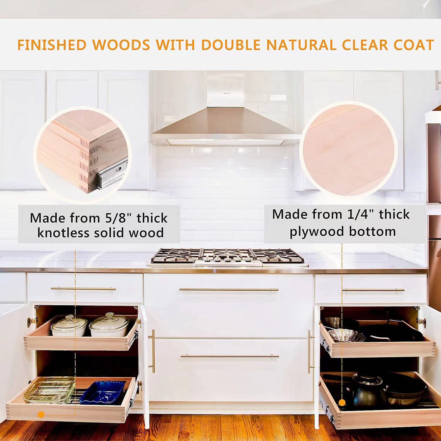 Mulush 26''W x 21''D x 3''H Pull Out Cabinet Drawer Soft Close Slide Out Wood Organizer for Kitchen, Finished, Bottom and Side Assembly (Wood Drawer Part Width is 25inch)