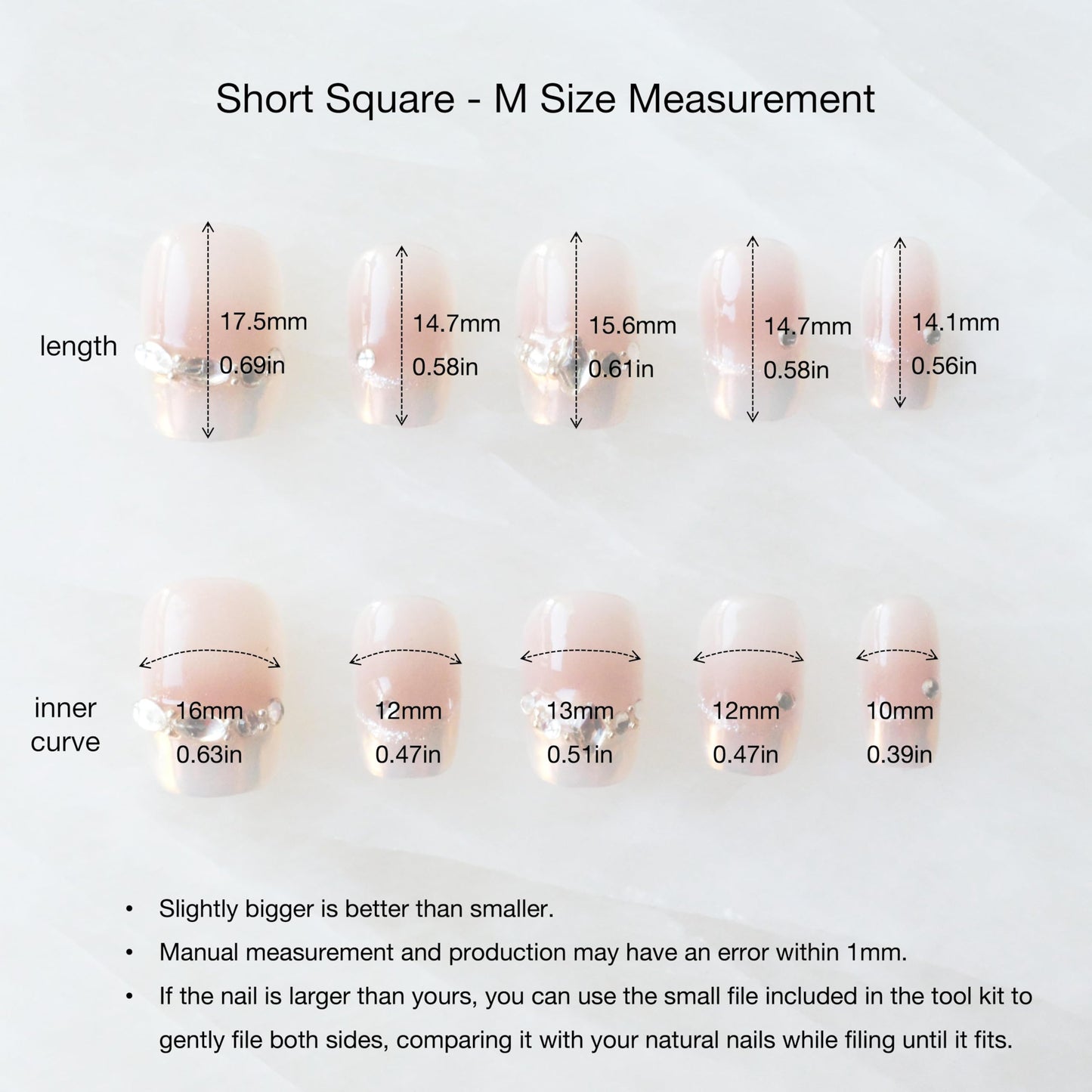 [GLORS] Purely Handmade Press On Nails | Moon Dream - French-style Pink Nail Tips with Diamond | Salon Quality Fake False Nails in Short Square 10 pieces (Medium, SS)
