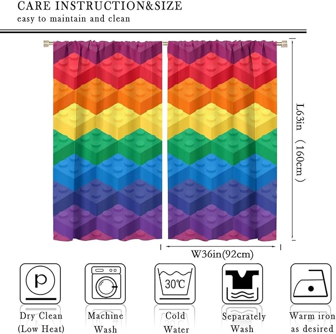 Colorful Building Blocks Cartoon Toy Printed Curtains, Bedroom, Living Room, Architecture, Curtains, Fun Brick 3D Design Curtains, Children's Living Room, Window Treatment Panels 2 Panels 72x63in