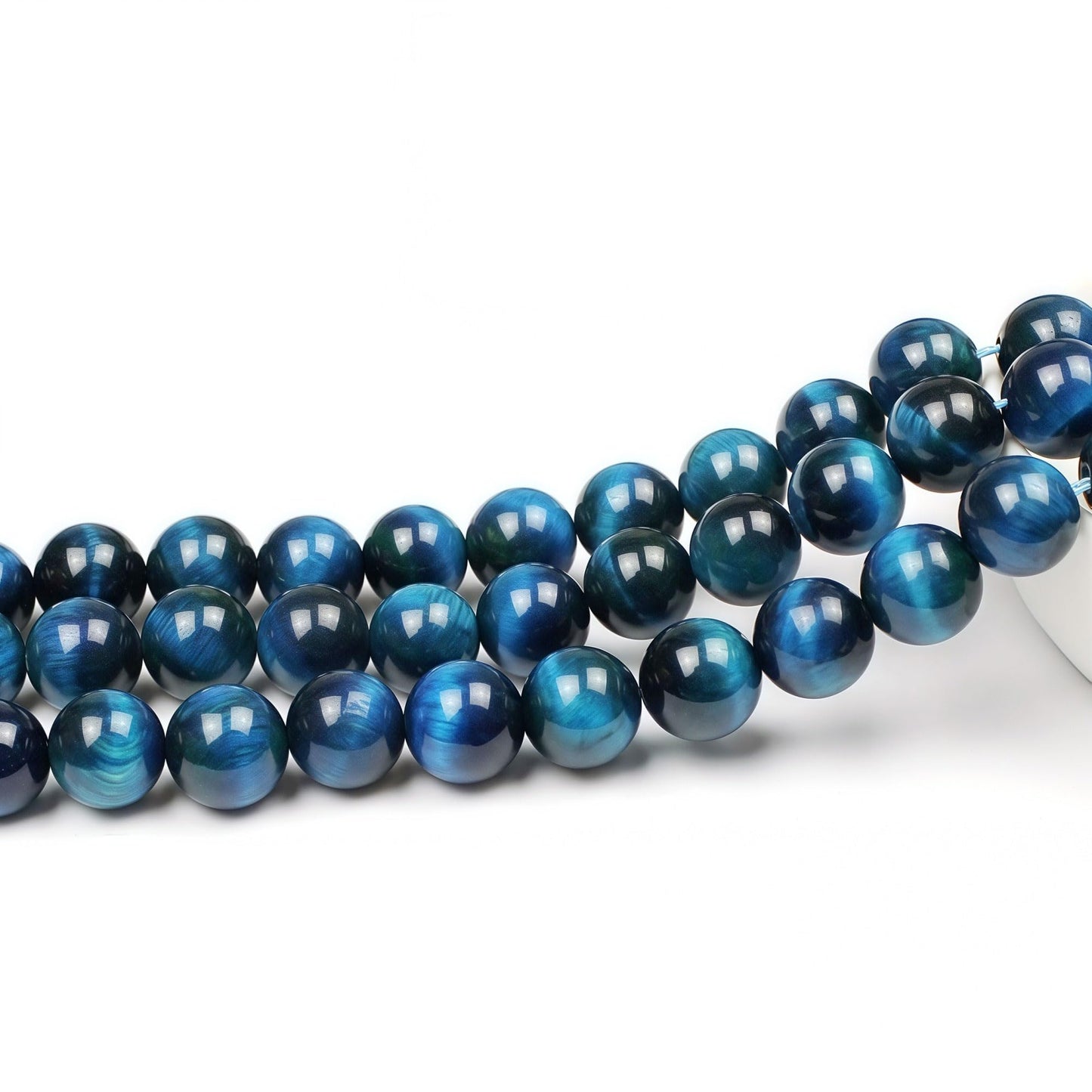 MJDCB Stone Beads 8mm 43pcs Round Sky Blue Tiger's Eye Loose Gemstone Bead Charms for Jewelry Making Bracelet Necklace Earring Pendant
