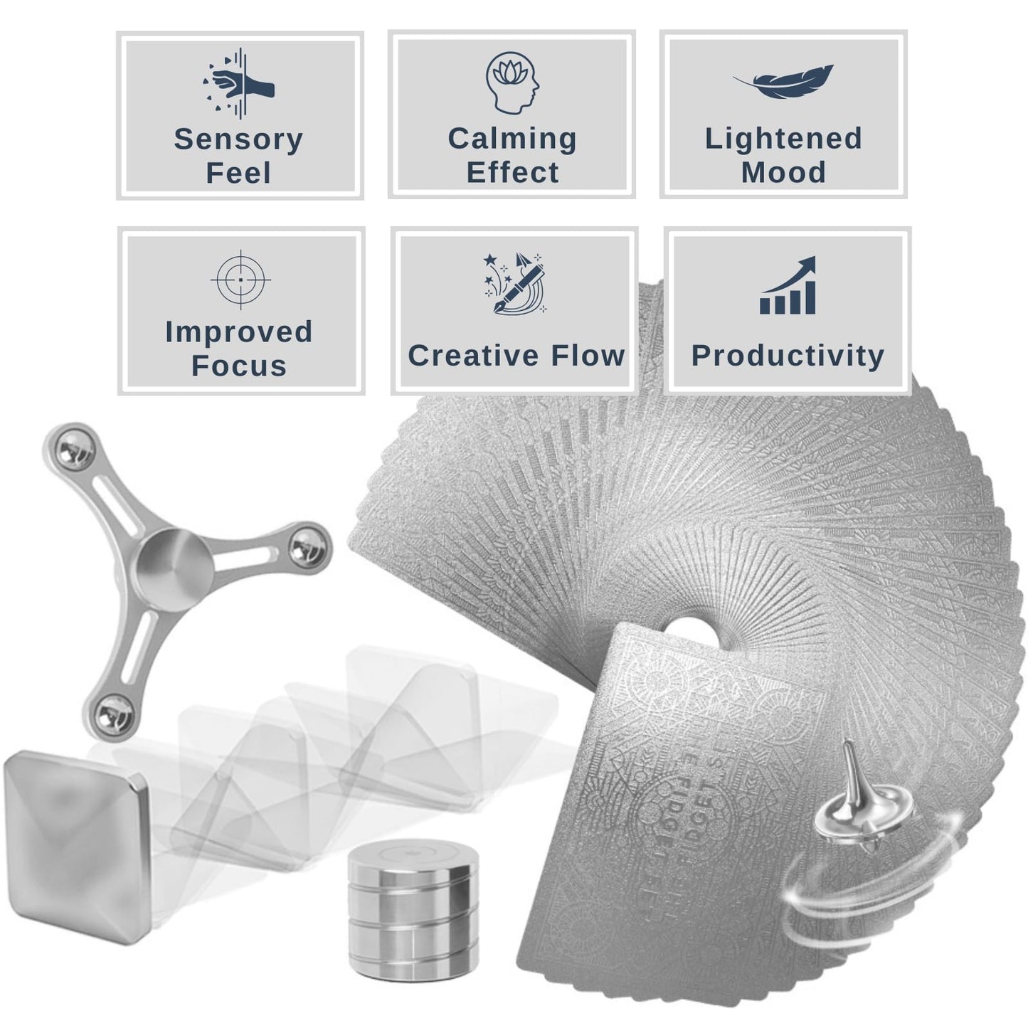 The Fidget Set Classic Edition Metal Fidget Toys for Adults with Anxiety, ADHD Tools for Adults | Office Desktop Gifts for Him