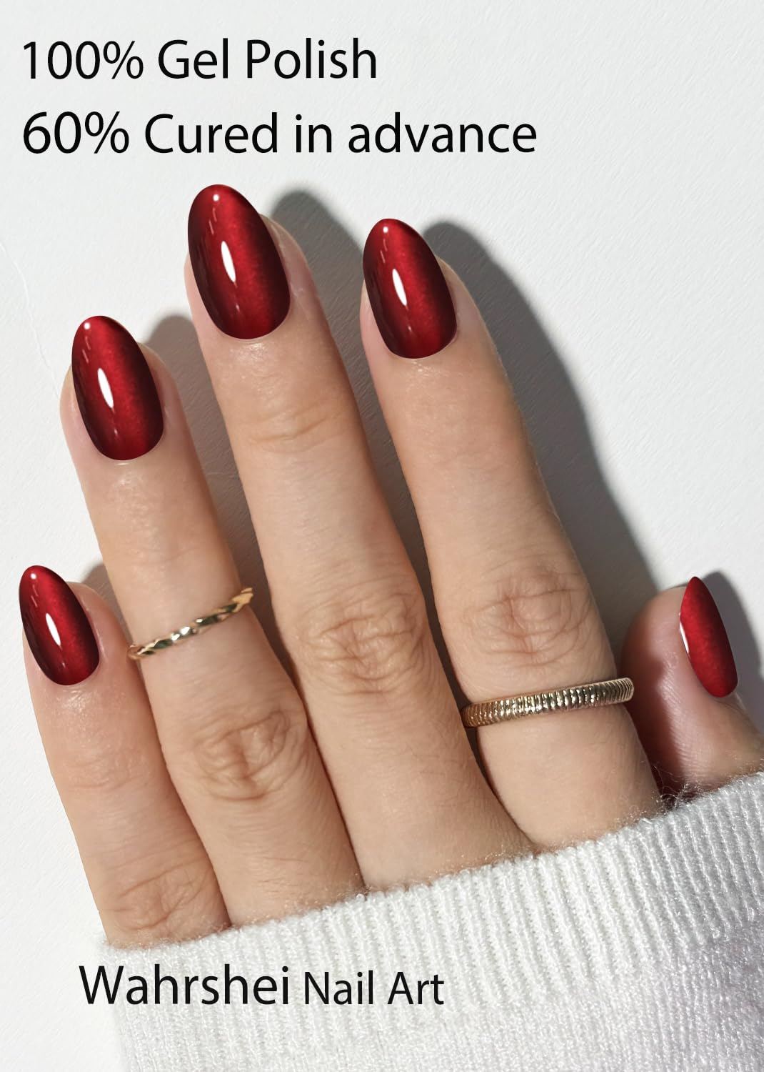 Semi Cured Gel Nail Strips, Burgundy Cat Eye 20pcs Adhesive UV Sticker, Wraps for Home Manicure DIY
