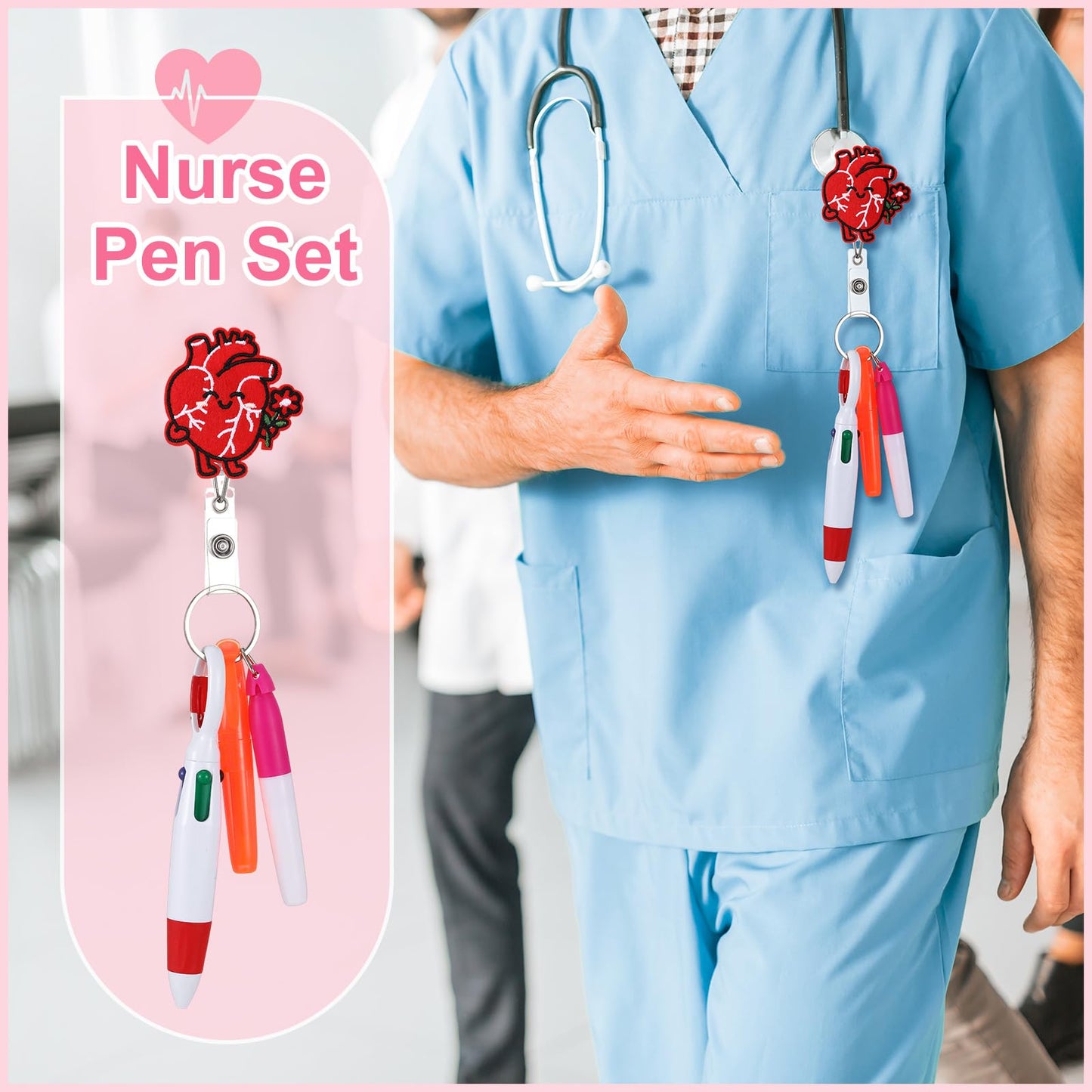 Geiserailie 40 Pcs Nurse Pen Set Nurse Badge Accessories Pen Set Retractable Badge Holder, Flashlight, Marker, Scissor for RN LPN Nursing Students Appreciation Graduation Valentine Gift