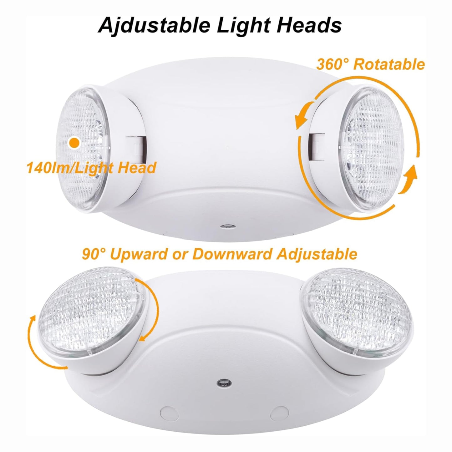 LIT-PaTH LED Emergency Lighting Fixtures with 2 LED Bug Eye Heads and Back Up Batteries- US Standard Exit Light, UL 924 and CEC Qualified, 120/277 Voltage, White, 1-Pack