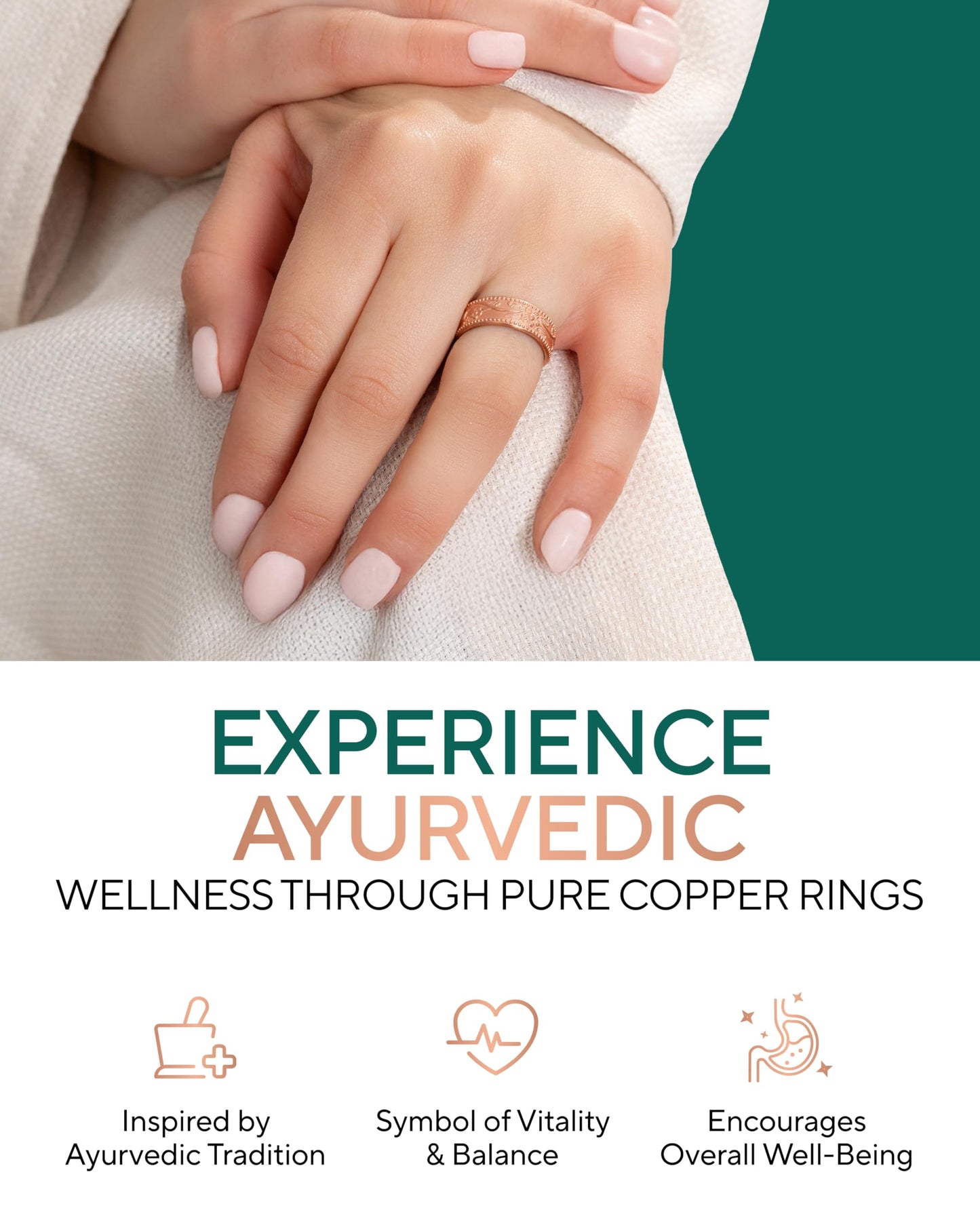 TheraCopper Pure Copper Rings for Women (2-Pack) — 100% Pure Copper Ring — Raw, Solid & Uncoated Authentic Handmade Open-End Adjustable Ayurvedic Jewelry Rings (6mm Floral)