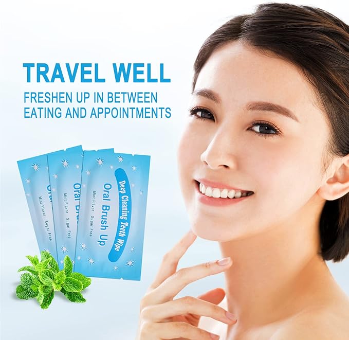Mint-Flavored Oral Finger Wipes Teeth Whitening Wipes Oral Cleaning Wipe(Light Blue, 60 Pcs)