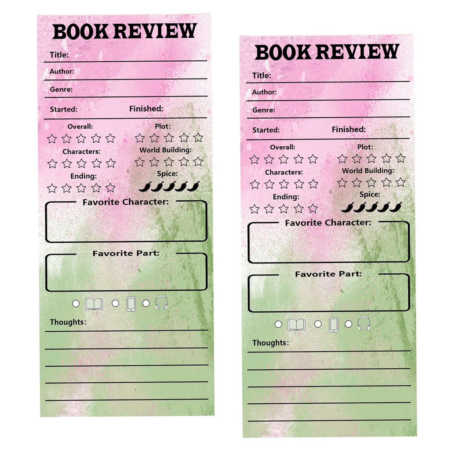 Book Review Bookmark, 3.5 x 8 Inch Book Tracker Note Pads Book Lovers Review Bookmark for Reading Journals (100 Pcs)