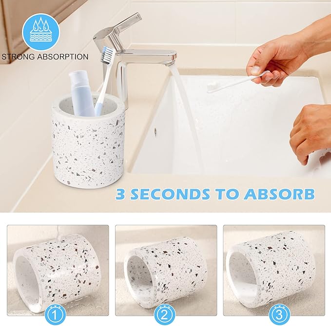Diatomite Toothbrush Holder, BOJDOPIE Water Absorption Quick Drying Bathroom Countertop Organizer, Stand Cup for Toothpaste Makeup Brushes Razors (White)
