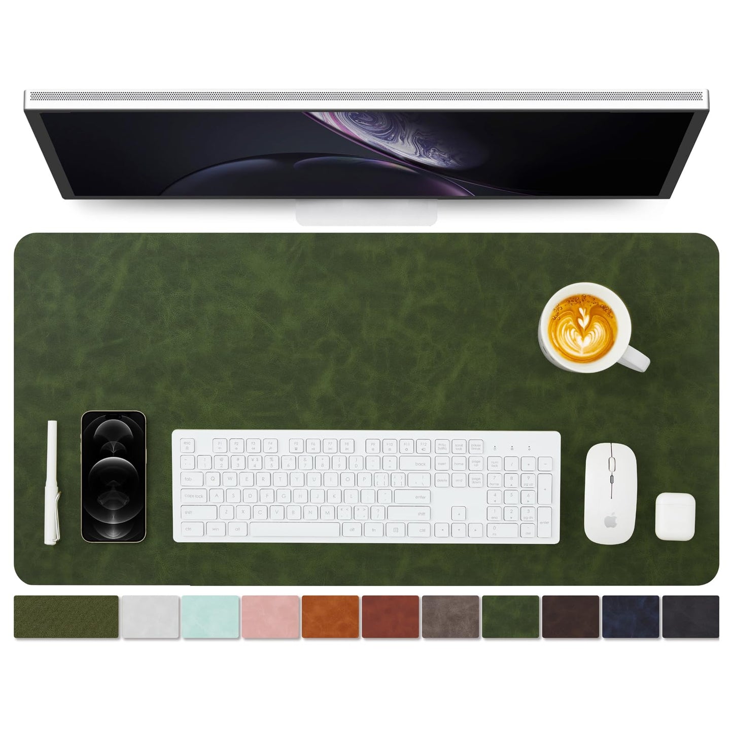 Distressed Leather Desk Mat - Non-Slip PU Desk Pad for Office and Home - Desk Organization and Accessories - Ideal for Large Mouse Pad and Desk Mats on Top of Desks(Forest Green,31.5"x 15.7")