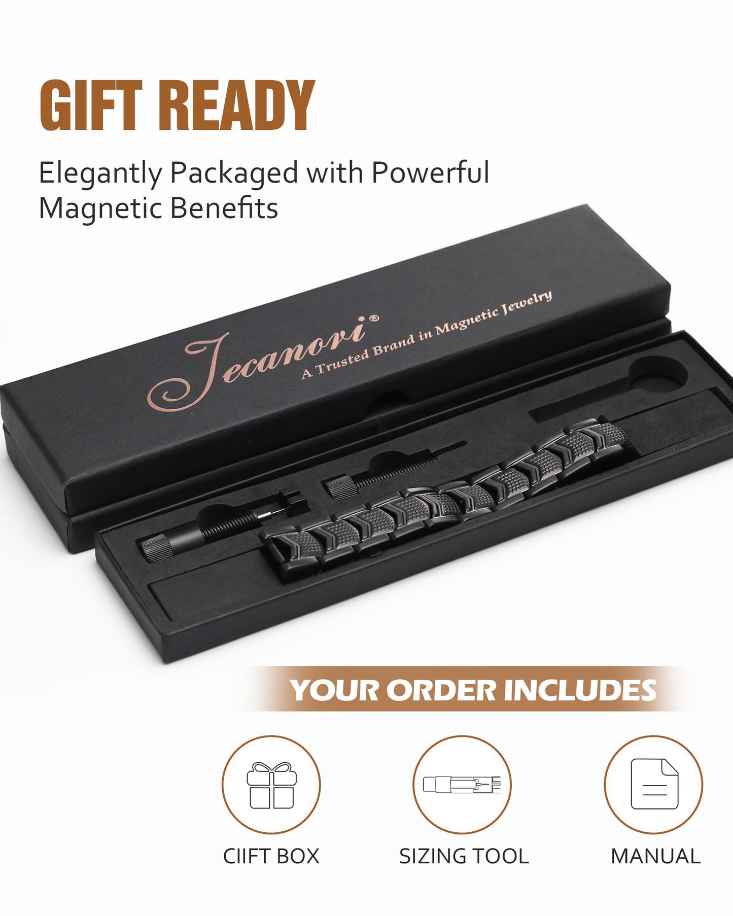 Jecanori 3X Strength Magnetic Bracelets for Men,Premium Fold–Over Clasp & Adjustable Length,Ideal Gift for Men