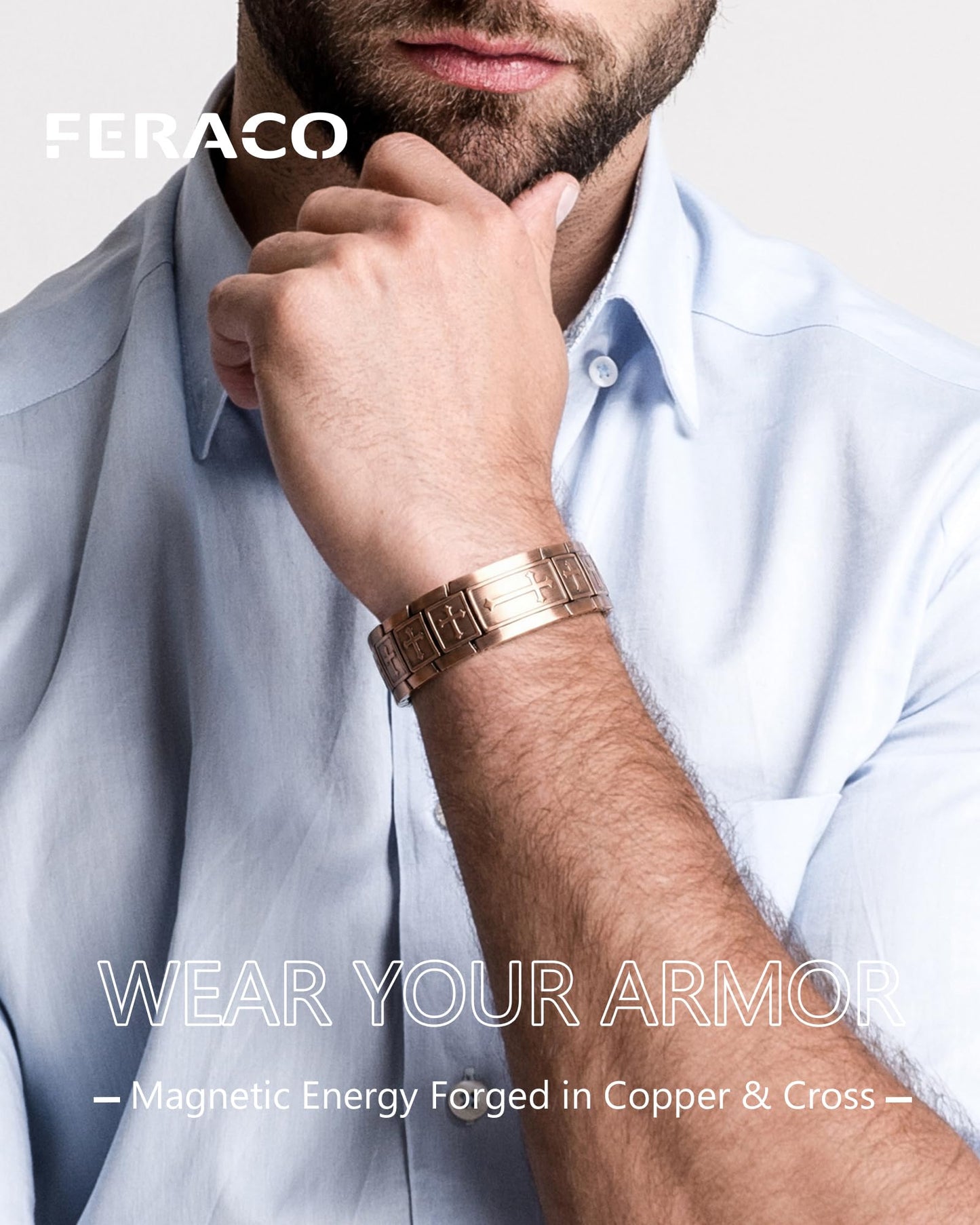 Feraco Copper Magnetic Cross Bracelet for Men, 99.99% Pure Copper with 3800 Gauss Magnets,Gifts for Him
