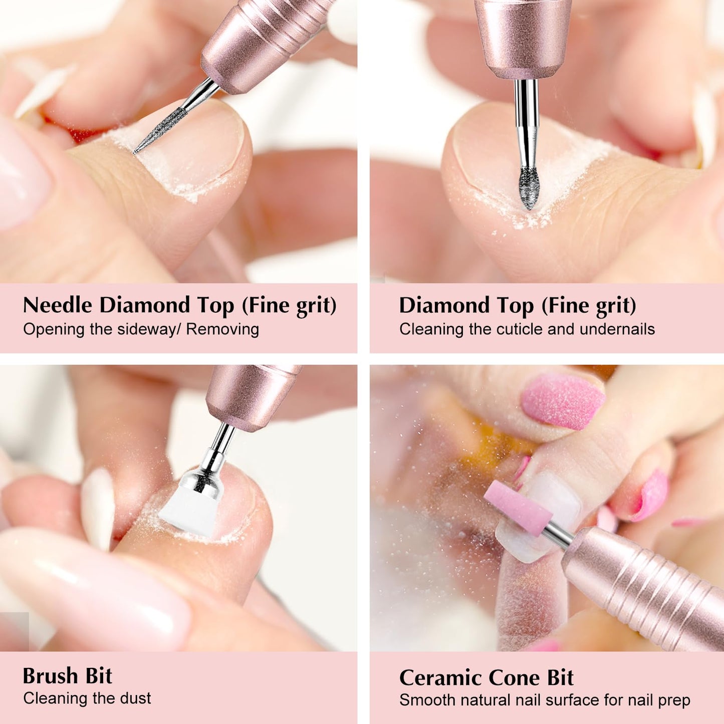 Nail Drill Bits Set 7pcs: 3/32 Inch Shank Electric Nail File Machine Bits for Acrylic Gel Dip Nails Nail Art Tools for Cuticle Remover Manicure Pedicure