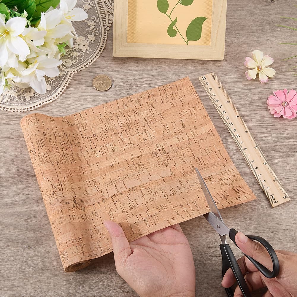 CALFOVERA Natural Cork Sewing PU Leather Fabric Sheets by The Yard 48.98 x 8.03 inch Sandy Brown Textured Embellished Craft Sheet Roll for Earrings and Other HandCrafts DIY Projects
