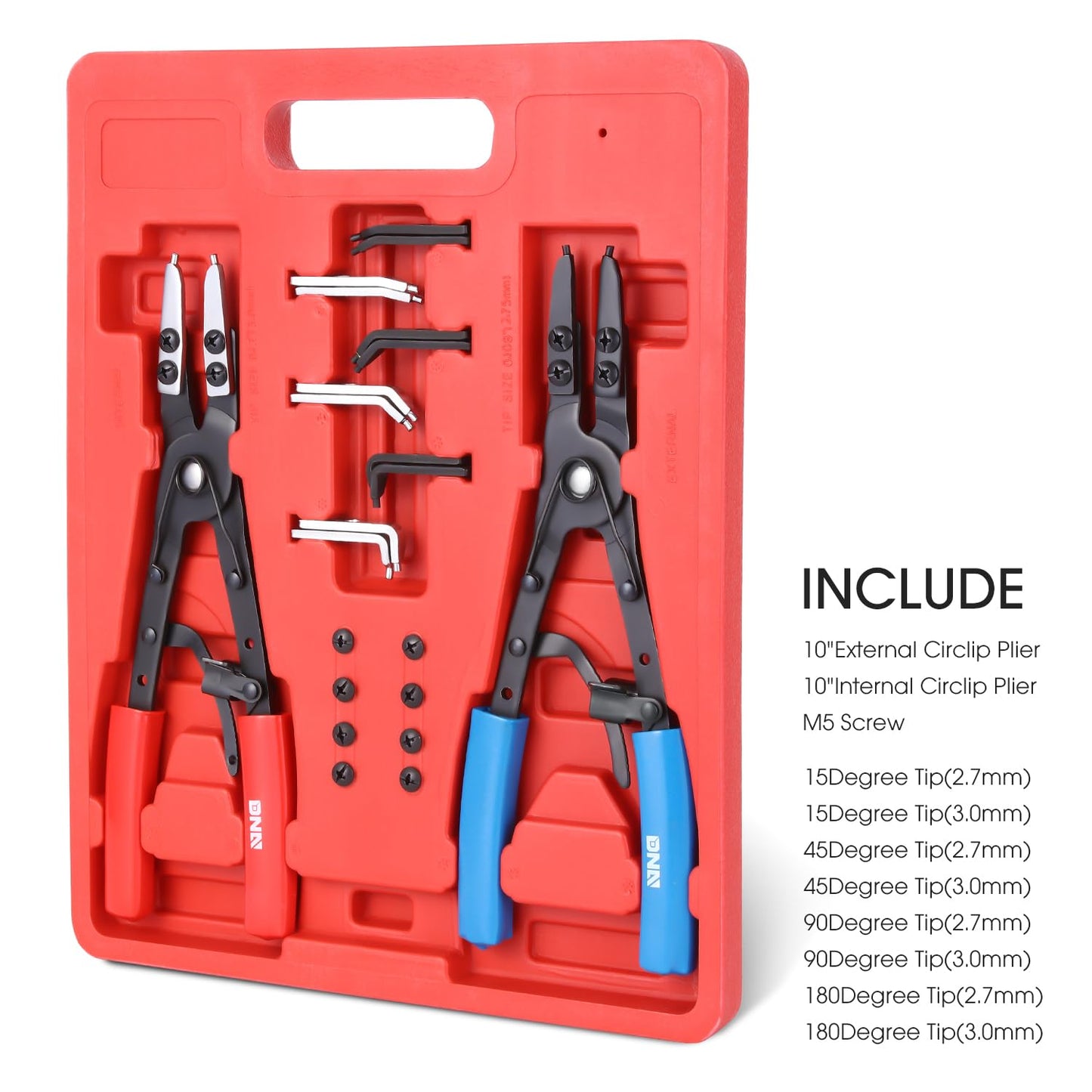 DNA MOTORING 2pc 10 in Heavy Duty Multi Angle Internal External Spring Ratchet Circlip Plier For Ring Remover Retaining Snap Ring Plier Set, W/Case, Tools-00533