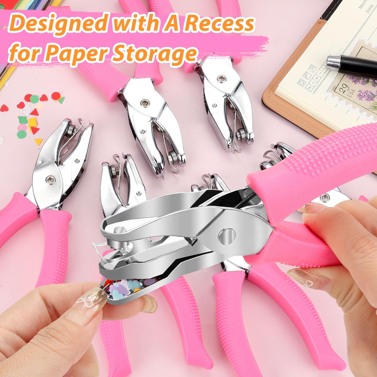 MAPVOLUT 6-Pack Craft Hole Punchers Set - 1/4 Inch Hole Punch for Paper, Binder & Scrapbooking | Circle, Heart, Star, Triangle Shapes | Soft-Grip Handles, Auto Paper Chip Collector, Lightweight