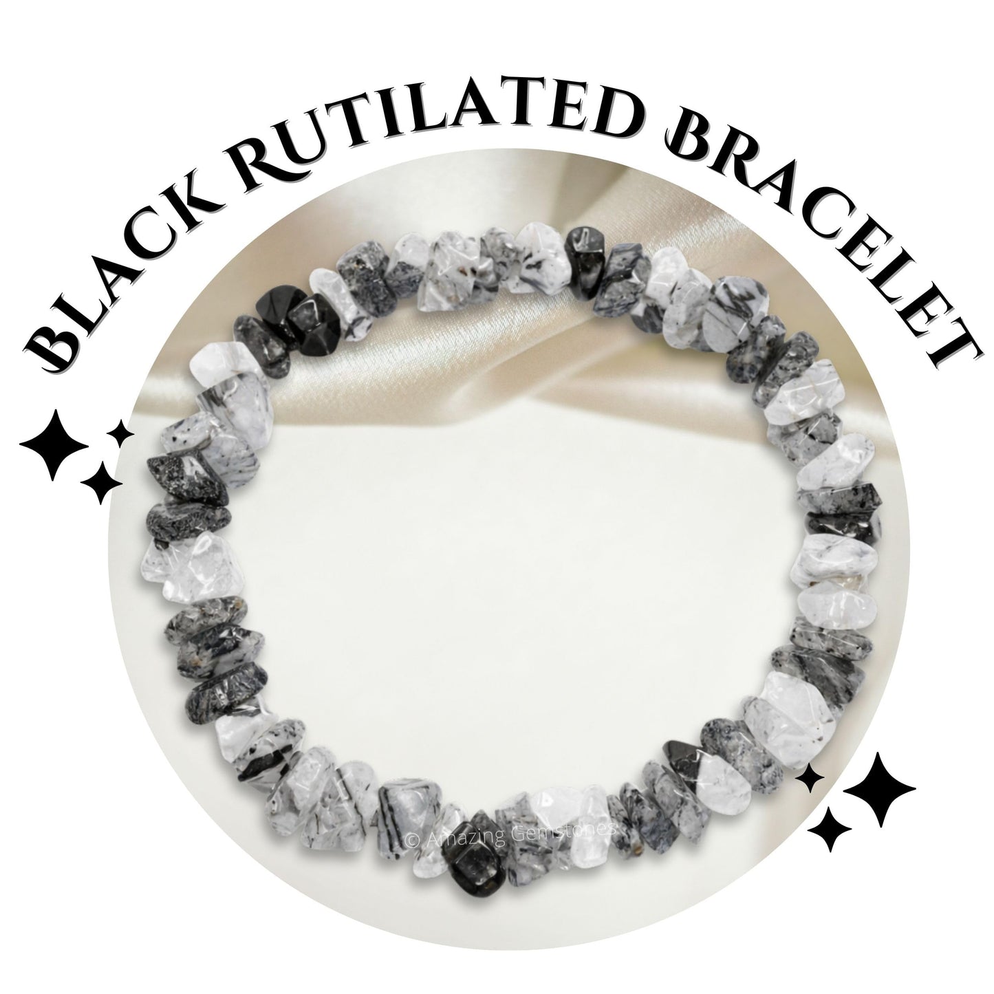 Amazing Gemstone Chips Bracelet (Black Rutilated Quartz)