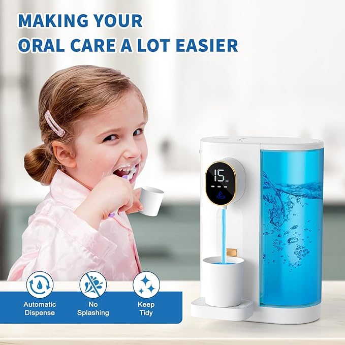 Automatic Mouthwash Dispenser for Bathroom: 20.3Oz Mouth Wash Dispenser with Magnetic Cup Holder, 4 Levels, Wall Mounted, Electric dispensador de enjuague bucal for Kids Adults, Bathroom Accessories