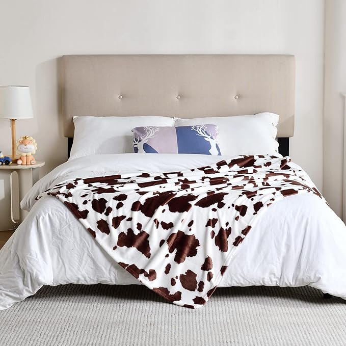 SOCHOW Cow Print Fleece Throw Blanket for Sofa Couch, Soft Lightweight Cozy Warm Home Decor Flannel Blanket, Cute Animal Blanket for Kids Boys Girls, Brown 50 x 60 Inches