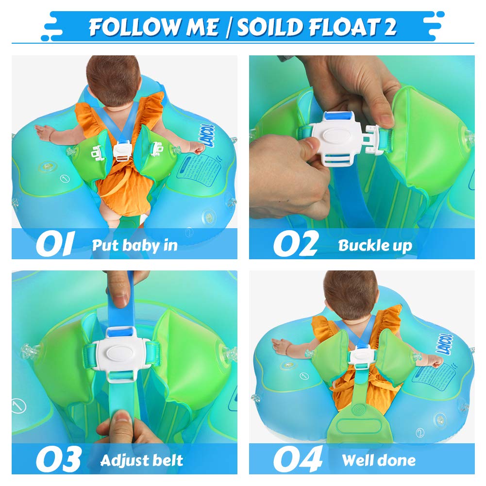 LAYCOL Baby Pool Float with Canopy UPF50+, 5 Point Safety Buckle No Flip Over, Inflatable Toddler Floaties Infant Pool Floats with Double Air Chambers, Baby Beach Essentials/Traval for 3-36M Blue S