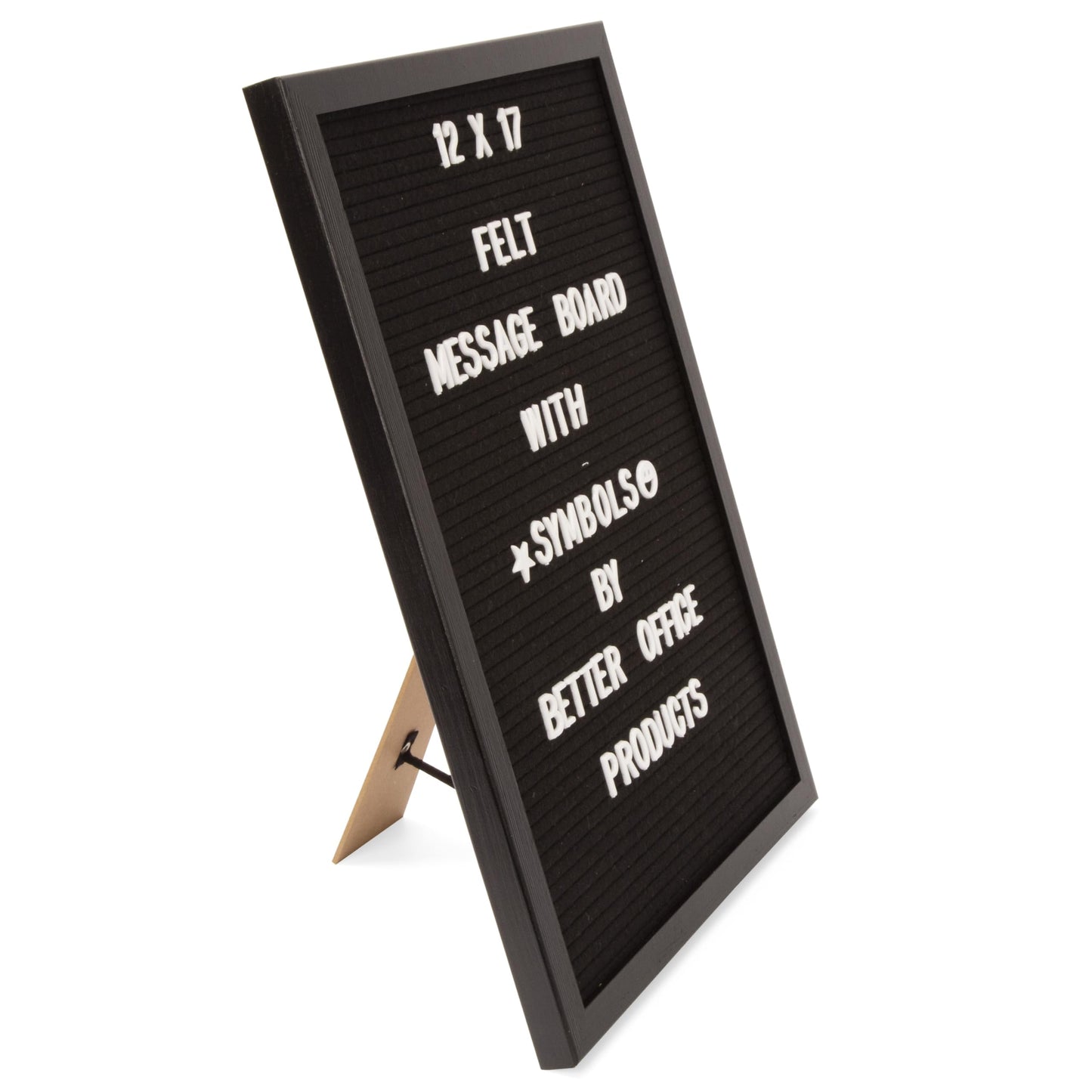Real Wood Framed Felt Letter Board, Changeable Message Board, 12" x 17", Folding Stand and Wall Mount, 500+ Pieces of White & Gold Letters, Numbers &Words, by Better Office Products (Black/Black)
