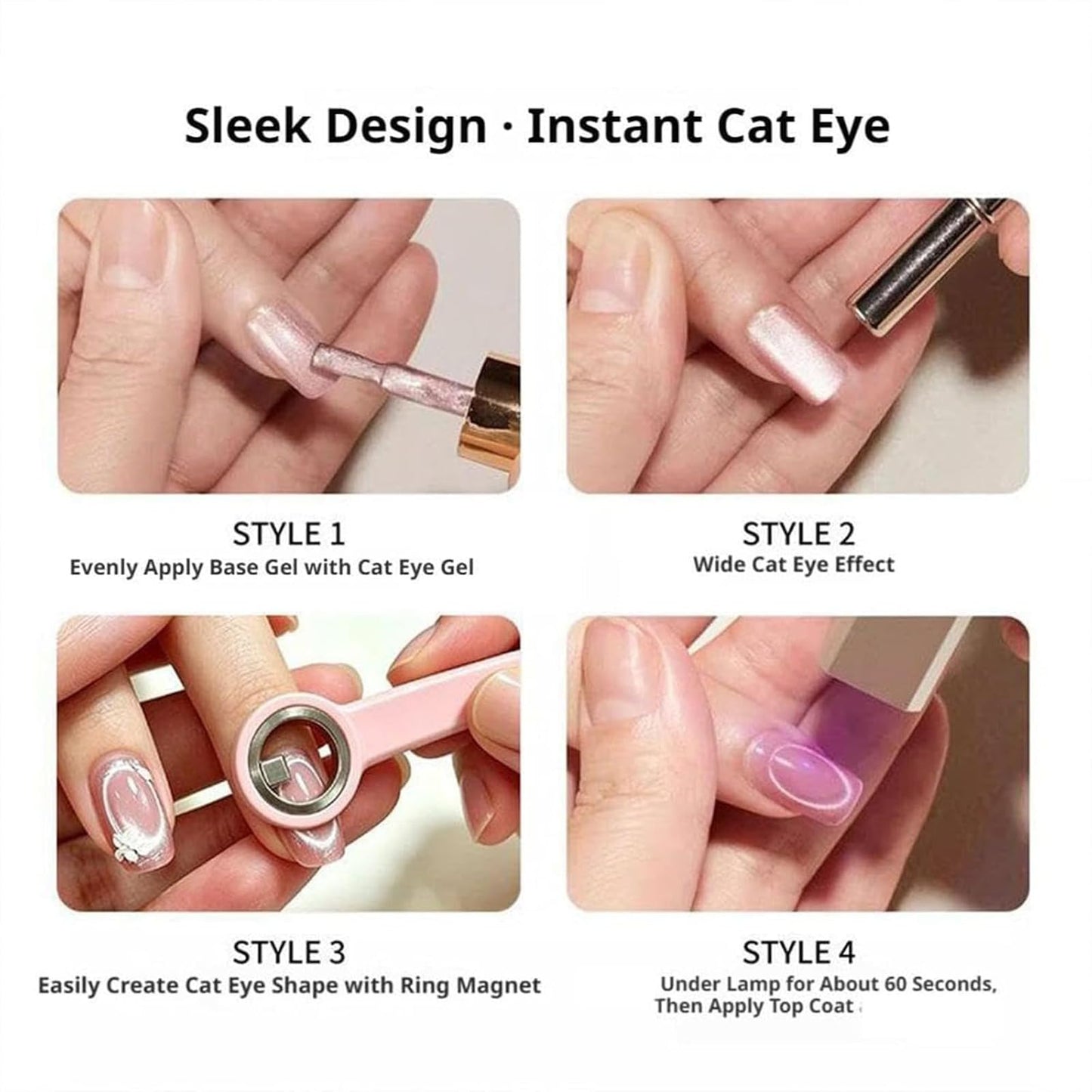 Ring-Shaped Cat Eye Magnet for Nails, Hollow Magnetic Design Circle Cat Eye Magnet for 3D Halo French Tip Nail Art, Home Salon DIY Manicure Tool (2Pcs-Black)