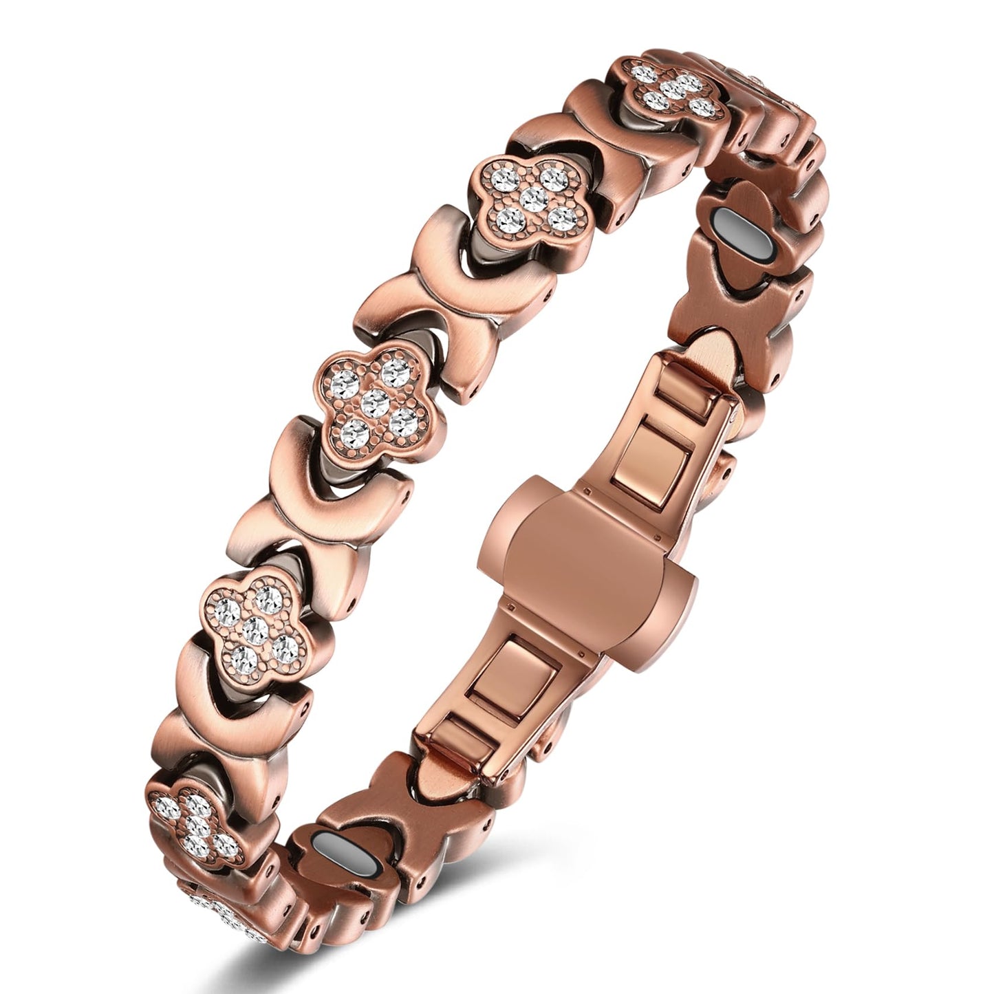Jecanori 5X Strength Magnetic Copper Bracelet for Women —Updated 5,000 Gauss Ellipse Magnets — Premium Butterfly Clasp & Adjustable Length,Copper Four-Leaf Clover