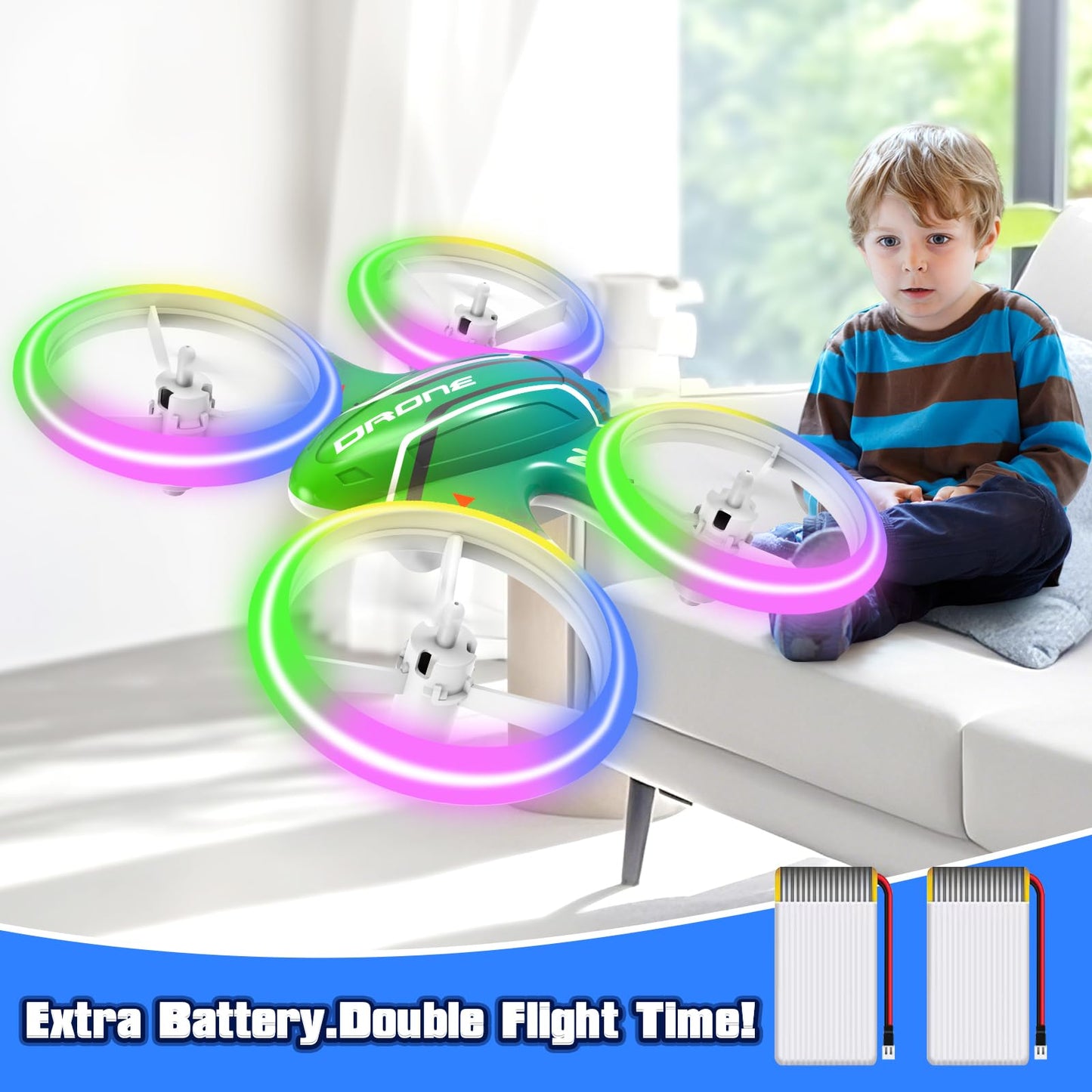 Mini Drones for Kids Beginners,Remote Control RC Quadcopter with Altitude Hold and 3D Flips with LED Lights and 2 Batteries,Full Propeller Protect,Toys for Boys and Girls