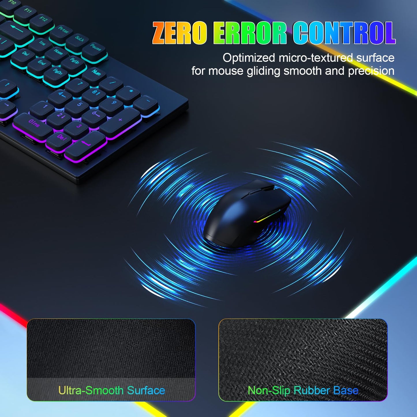 Mouse Pad with Phone Holder, Wireless Charging Desk Mat, RGB Gaming Mousepad Home Office Large Desk Pad with Ultra-Smooth Surface, Non-Slip Base, Waterproof Keyboard Pad,Black with 20W USB C Charger