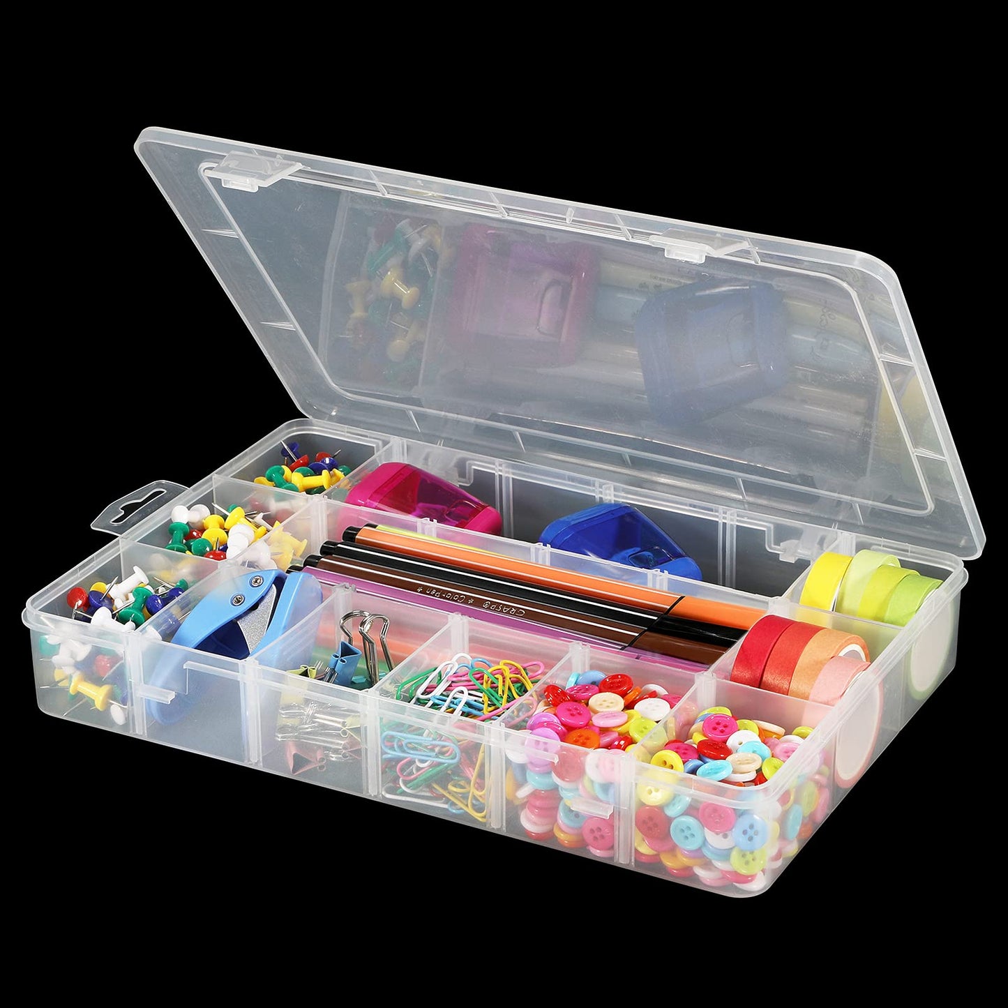 Exptolii 18 Grids Plastic Organizer Box with Dividers, Clear Compartment Container Storage for Washi Tapes Beads Crafts Jewelry Fishing Tackles, Size10.8 x 7.7 x 1.7 in