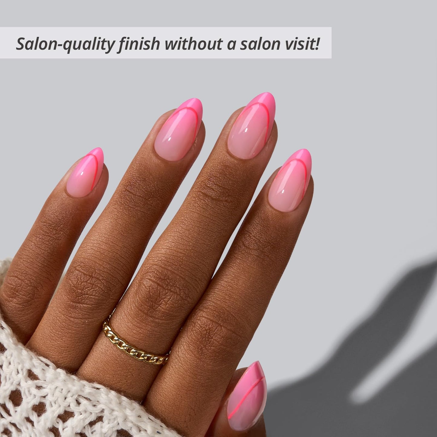 BTArtbox French Tip Press On Nails - Social Grace, Lamp-Curable 4-Week Wear Hot Pink Short Almond Press On Nails with Glue and Adhesive Tabs, Easy-to-Apply in 16 Sizes - 32 Nails All-in-One Kit