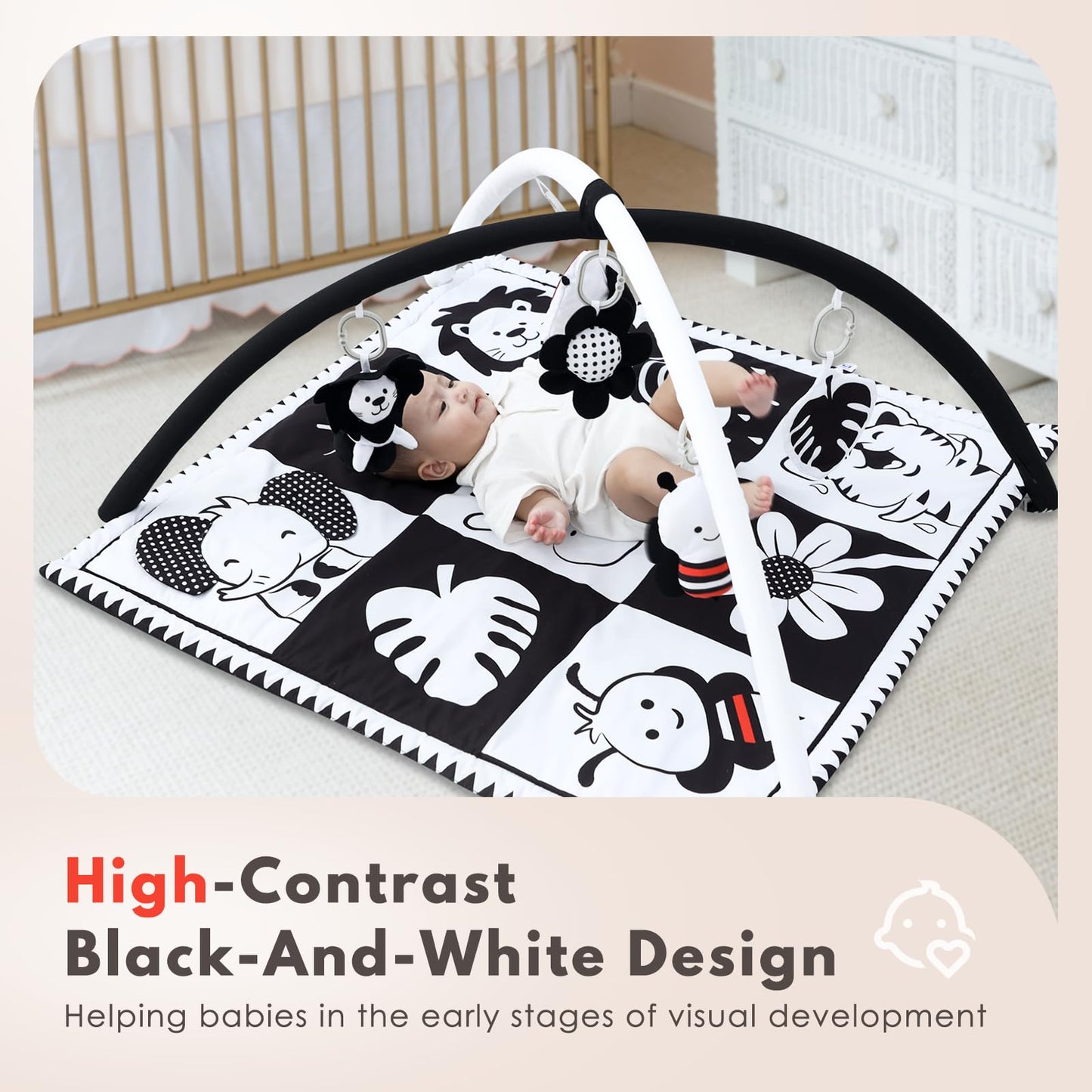 Lovvie & Joy Baby Play Activity Gym Tummy Time Mat for Infant,Baby Gyms & Playmats for Babies 0 to 3 6 9 12 Months with 5 Toys for Early Sensory Exploration and Motor Skill Development