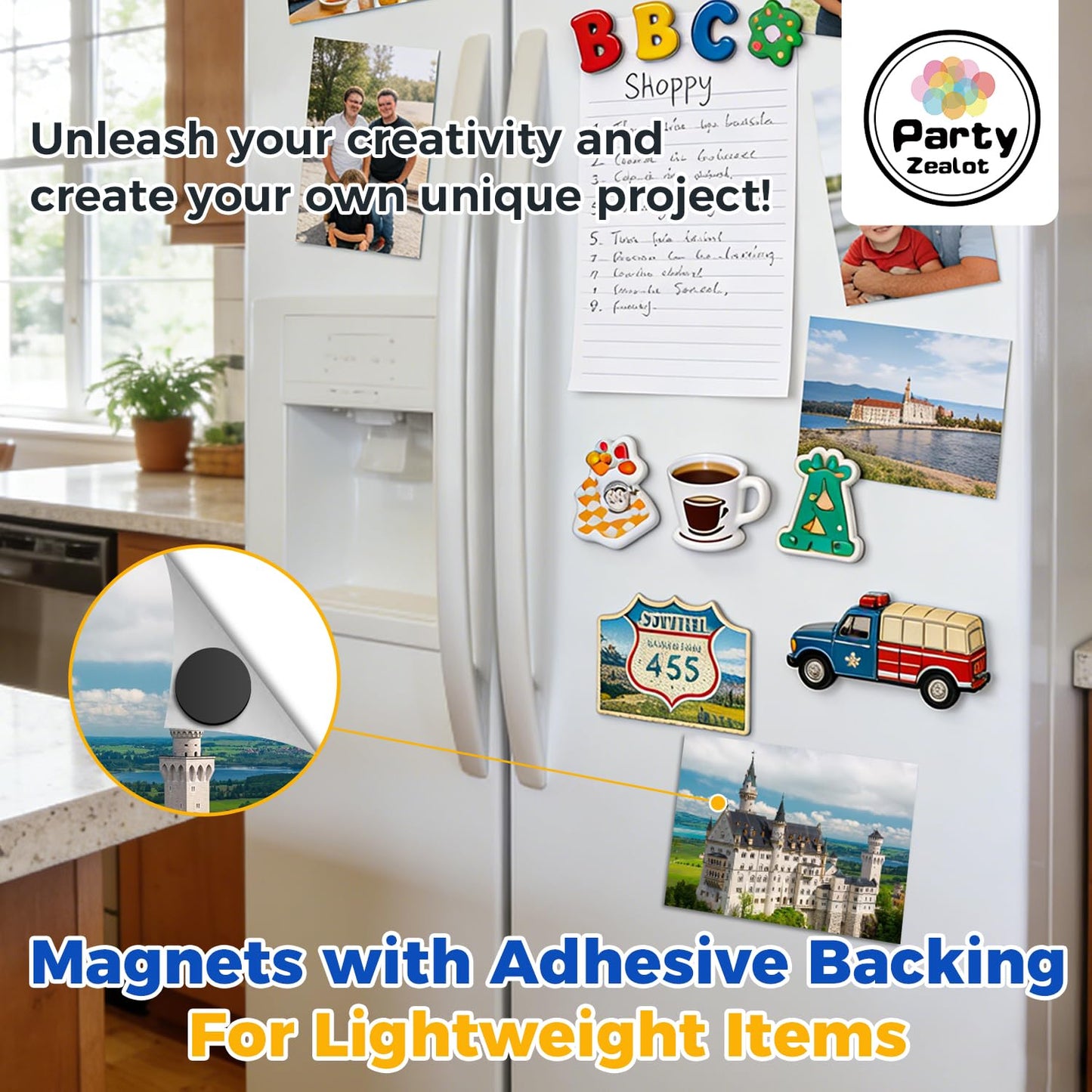 Party Zealot 120 Pcs 2 Inch Square Magnets with Adhesive Backing, 80 mil Magnetic Squares Sheets, Precut Sticky Magnets for DIY Crafts Projects Whiteboard Fridge, Organization, Magnetic Strips