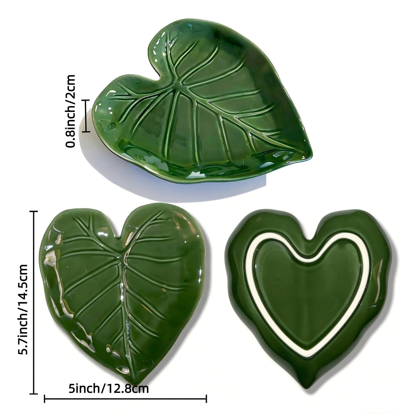 Ceramic Spoon Rest Set of 2, Leaf Spoon Holder for Stove Top & Kitchen Counter, Keeps Counters Clean, Heat Resistant & Dishwasher Safe, Cute Green Kitchen Decor Gift