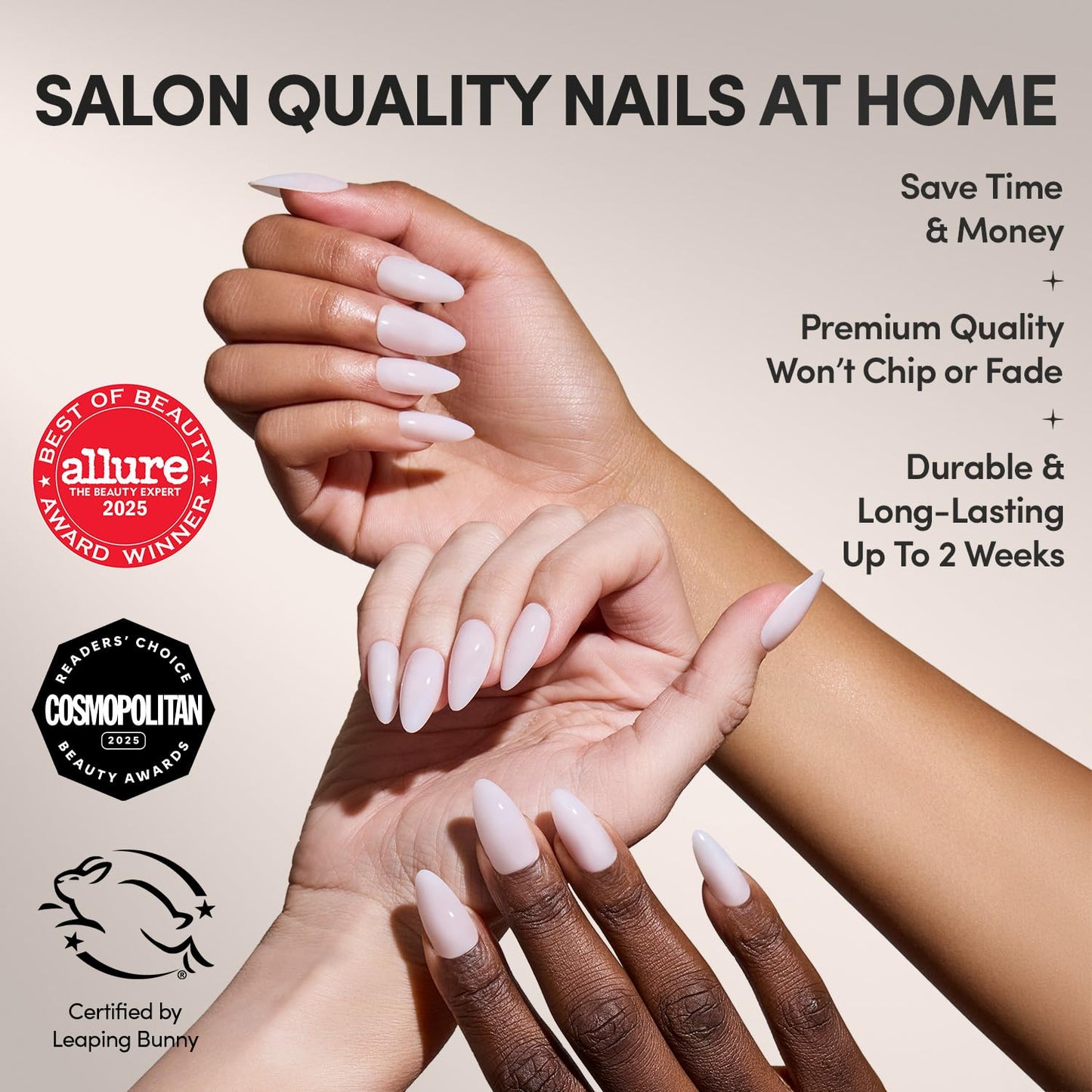 Glamnetic Press-On Nails Bundle - Blush Blanket & Think Pink | Medium Almond Milky Fake Nails | Light Pastel Short Oval Fake Nails | Durable, Salon-Quality Nail Kits