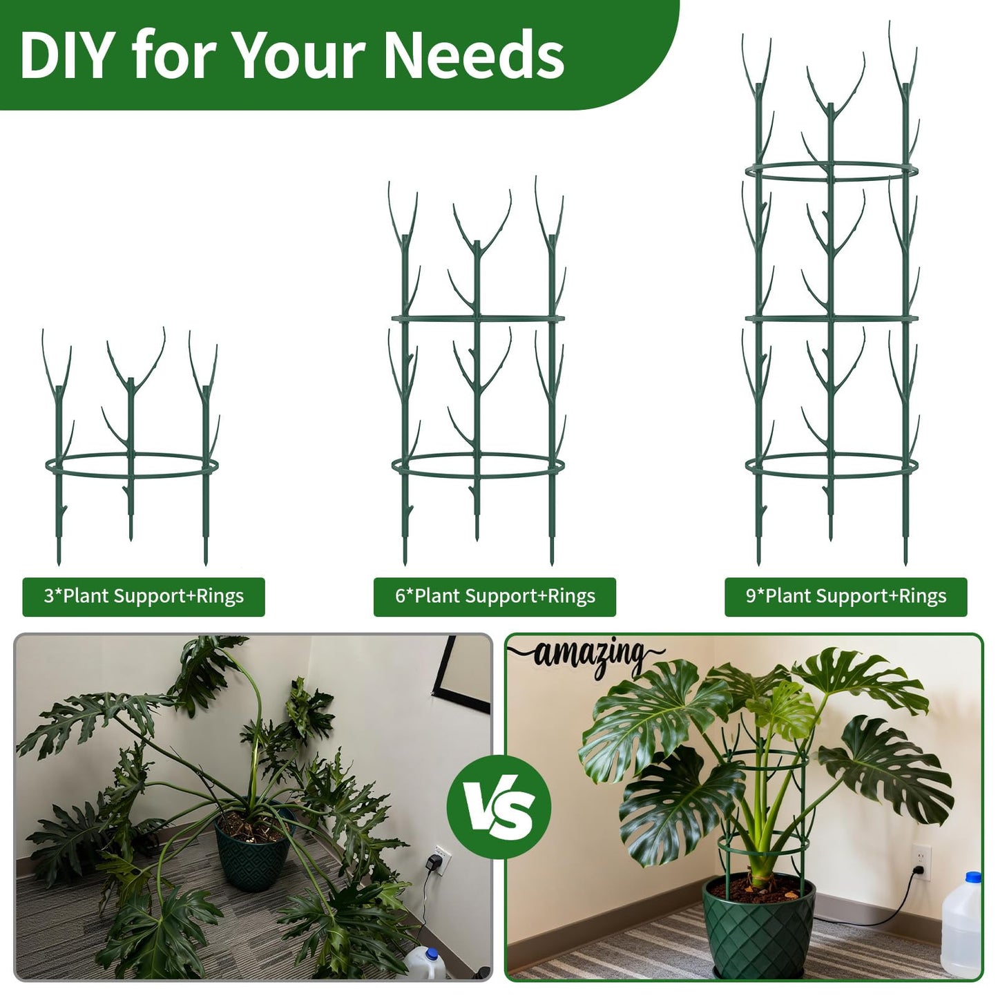SHAOKAOLU 30Pcs Plant Stakes for Indoor Plants, Stackable Monstera Stake with Stem Supports & Garden Wire for Monstera, Pothos, Money Plant, Outdoor Plants