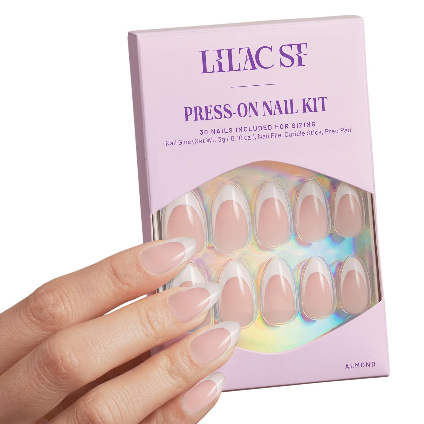 Lilac St - Press on Nails, Boudoir (30 Nails, 15 Sizes) - Medium, Almond, Glossy, Opaque - Brush On Nail Glue, Nail File, Cuticle Stick, Prep Pad - Cruelty Free, Vegan, Women Founded