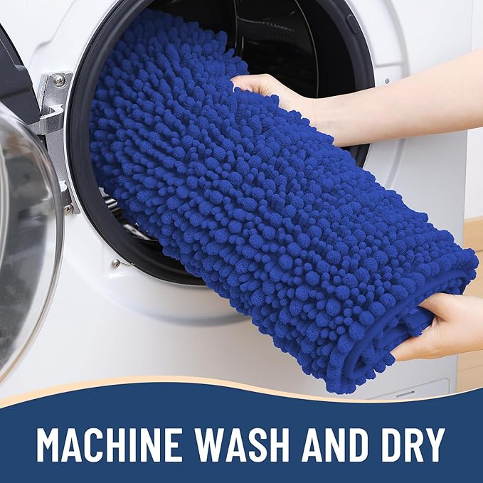 Arotive Luxury Chenille Bathroom Rug Mat, Extra Soft Thick Absorbent Shaggy Bath Rugs, Non-Slip Machine Wash Dry, Plush Bath Mats for Bathroom, Shower and Tub, 30x20, Dark Blue