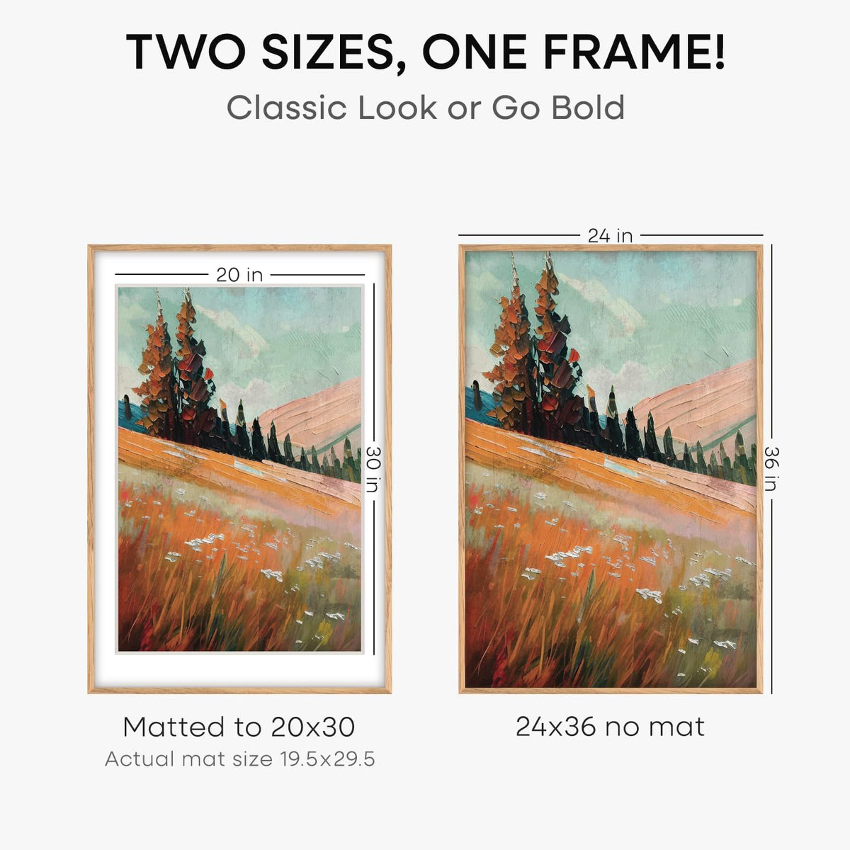 Homeforia 24x36 Poster Frame Wood, High End Natural Oak 24 x 36 Large Picture Frame with Mat 20 by 30, 24x36 Light Wooden Frames Matted to 20x30 Photo, 36x24 Frames, Tempered Glass, Wall Kit, Set of 1