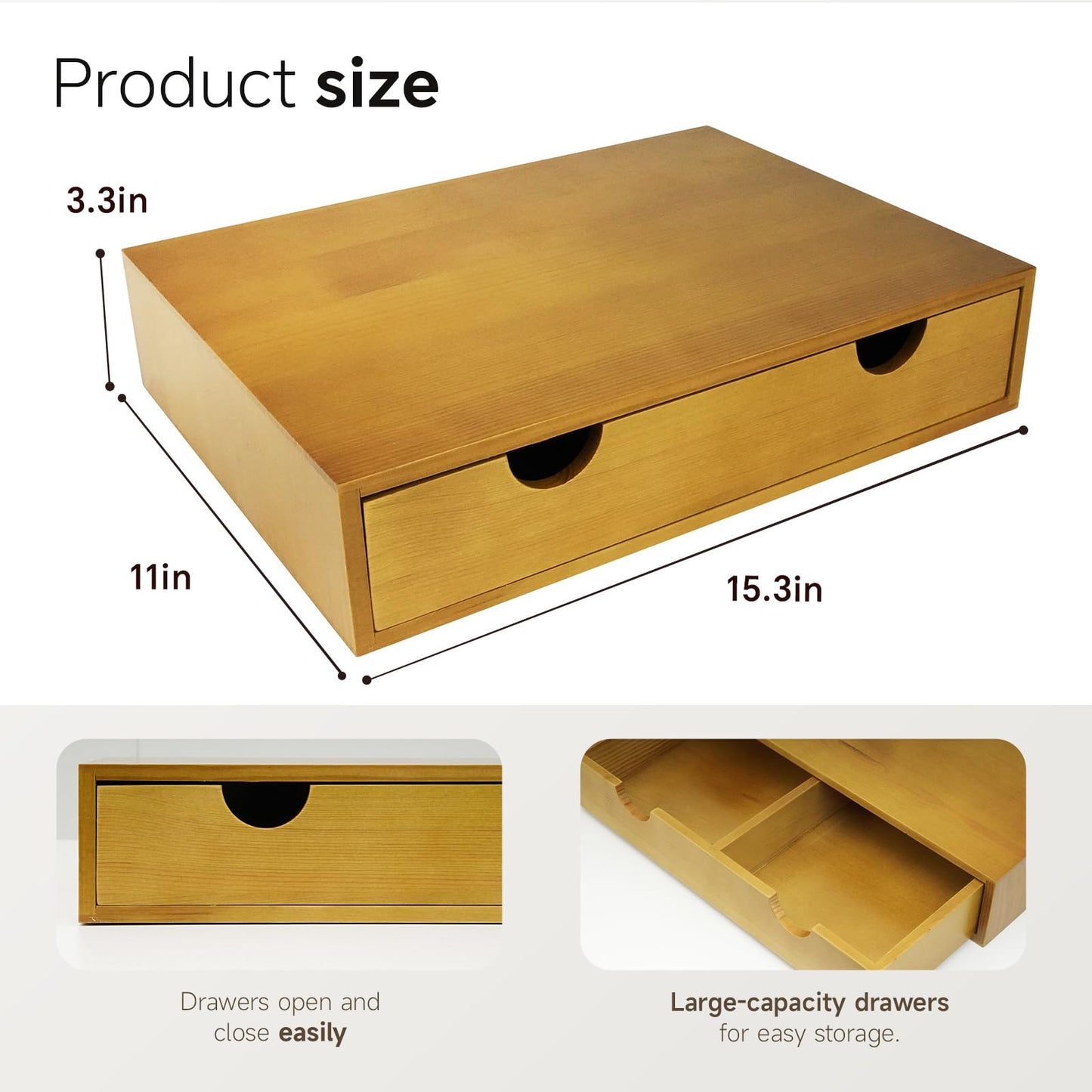 KISENG Coffee Pod 15" X 11" X 3" Natural Wood Countertop Organizer Drawer, Counter Top Espresso Tea Bag Station Storage Holder Box, Brown