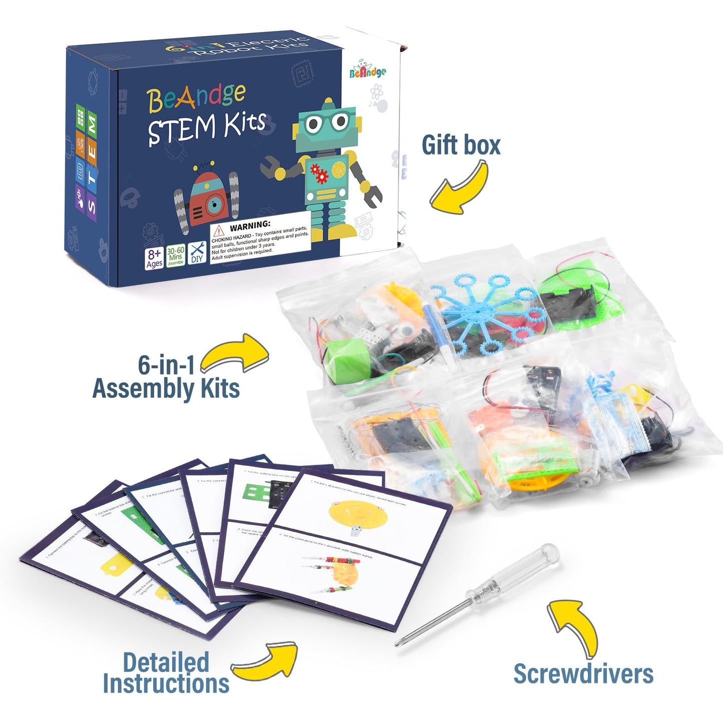 BeAndge STEM Kits for Kids Age 6-8 8-10 - Boy Gifts for 6 7 8 Year Old Boys Birthday Gift, STEM Toys for Age 8-13, Science Kits for Kids 5-7 8-12, Robotics Experiment Engineering Robot Building Crafts