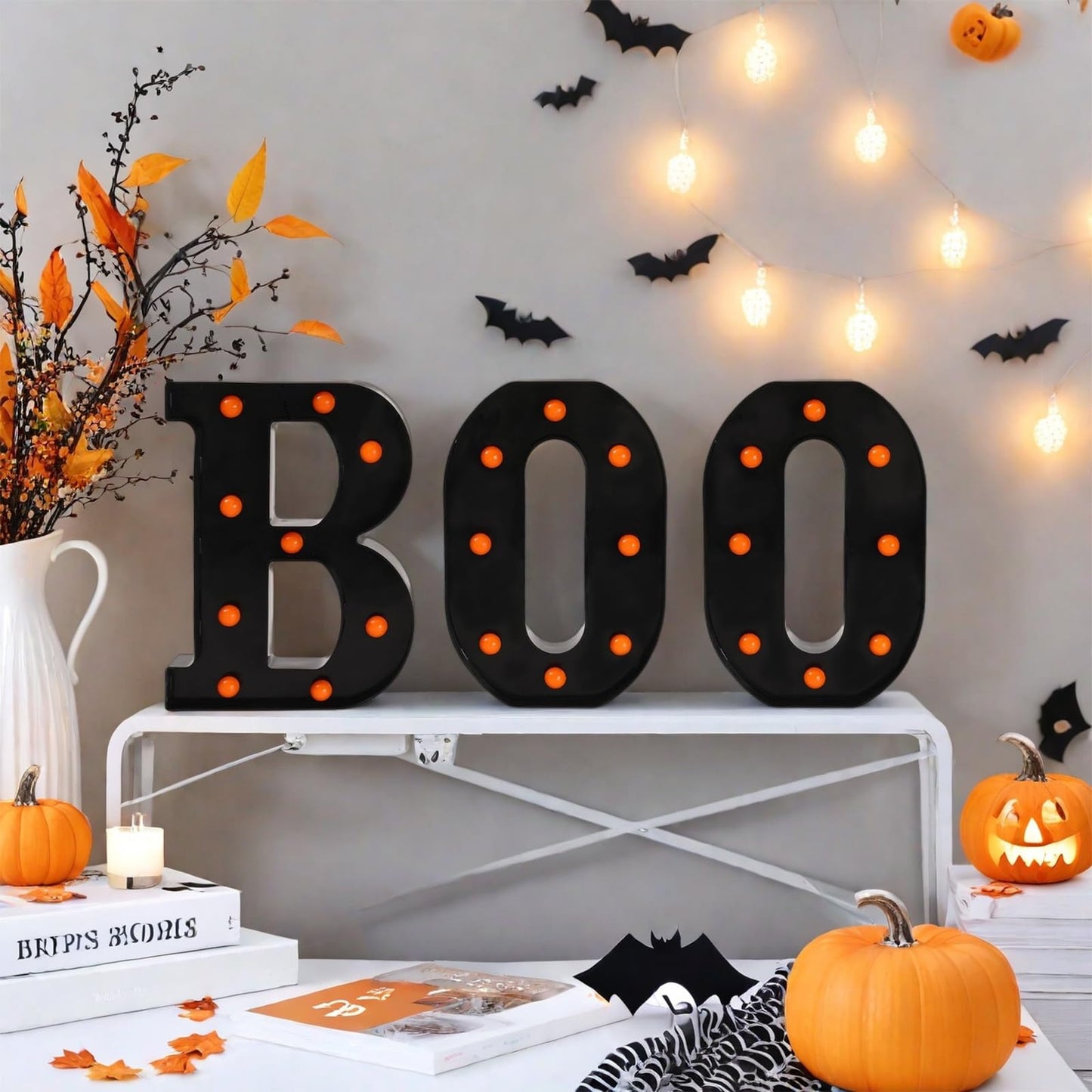 Halloween Decorations - 8.6" Large "BOO" Marquee Light Up Letters Light Up Sign Halloween Decor Indoor for Kitchen Bedroom Fireplace Mantel Party Holiday Display